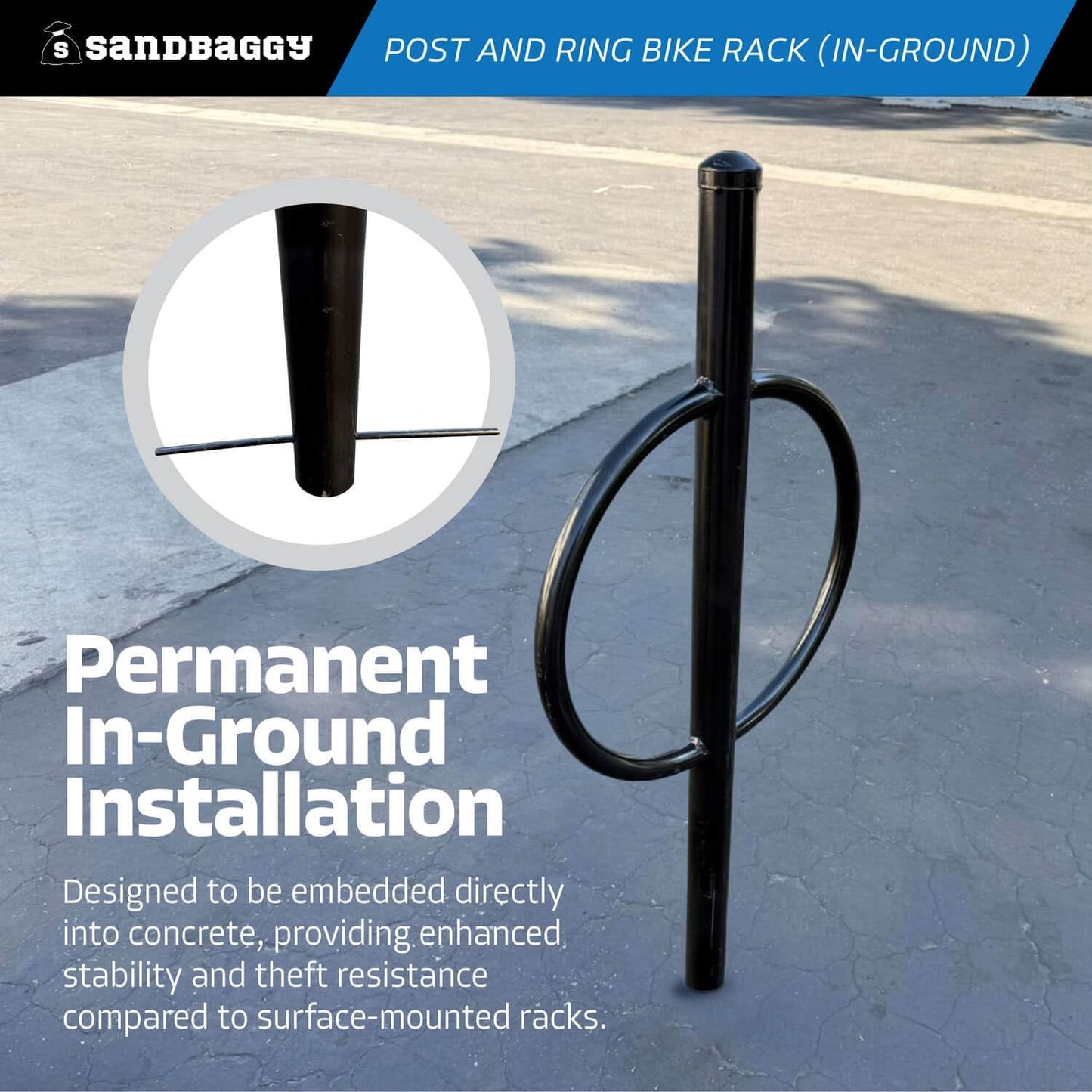Sandbaggy Post and Ring Rack - In Ground - Commercial Outdoor Bike Parking & Storage Racks (Orange, 1)