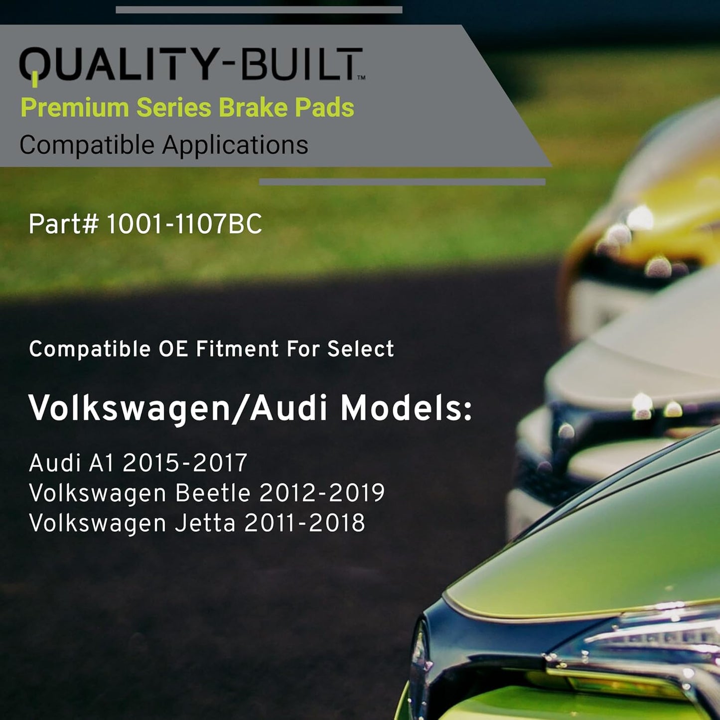 Premium Ceramic Front Brake Pads (1001-1107BC) Compatible with Audi A1 2015-2017, Volkswagen Beetle 2012-2019, Volkswagen Jetta 2011-2018
