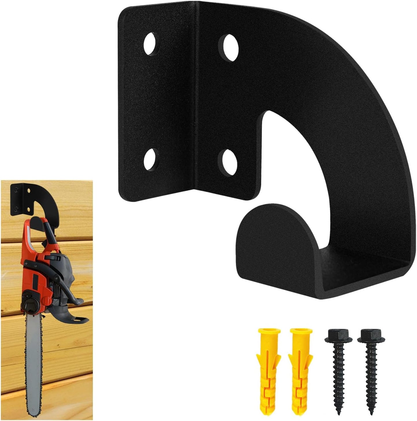 Chainsaw Hanger, Heavy Duty Chainsaw Wall Mount Holder, Organizer Mounted Chainsaw Rack, Chain Saw Hanger for Garden, Garage, Workshop, Black Metal