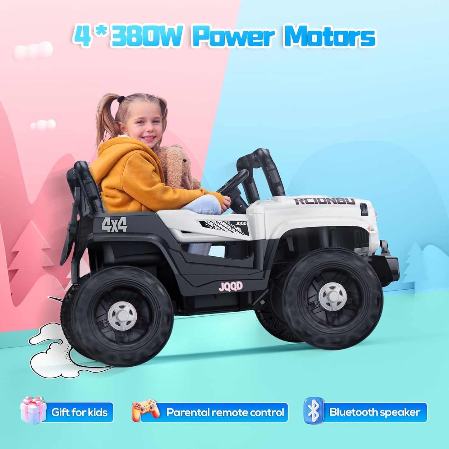 SEALIGHT 12V Kids Ride On Car Truck w/Parent Remote Control, Electric Car for Kids Children Ride On Toy Toddler with Double Doors/Safety Belt/LED Lights/Music Player/Bluetooth