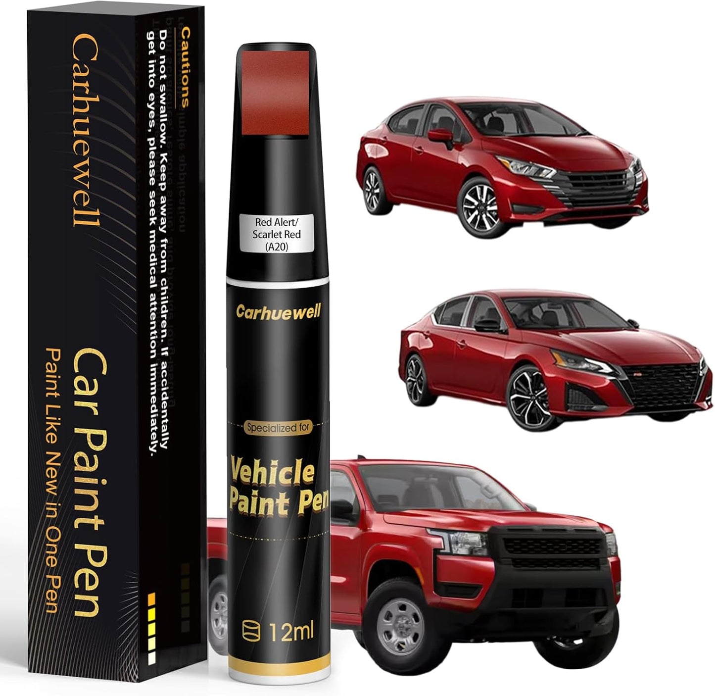 Red Alert/Scarlet Red(A20) Touch Up Paint Compatible with Nissan, Exact Match Car Paint Pen Automotive Scratch Repair Remover Kit Quick & Easy Solution for Vehile Chips and Nicks