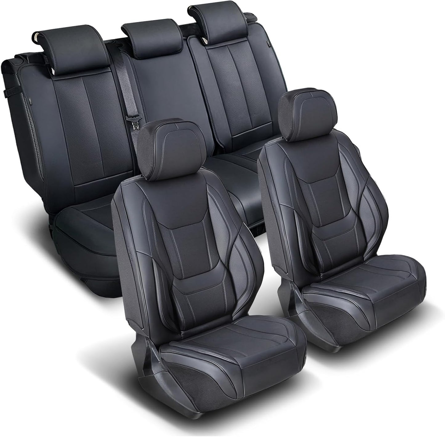 Coverland Custom Car Seat Covers Compatible with 2007-2013 Sierra 1500 Extended Cab - Premium Leather Non-Slip Waterproof Cover Interior Protector Full Set-Black [See Size Chart-Size X115]