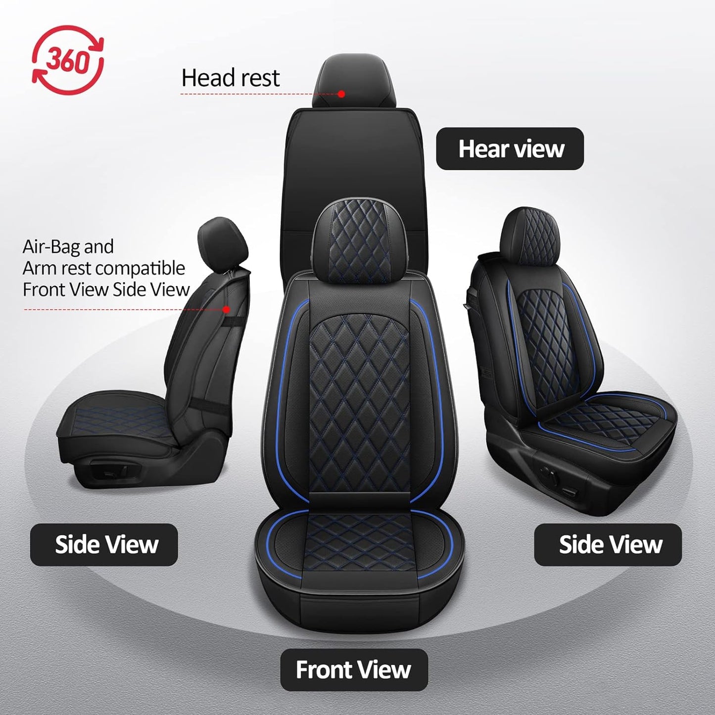 MIROZO Seat Covers for Ram, Waterproof Truck Seat Covers Compatible with 2009-2025 Dodge Ram 1500 2500 3500 Truck Pickup Crew Quad Cab with Split Bench 40/60(Black and Blue,Full Set Curved Back)