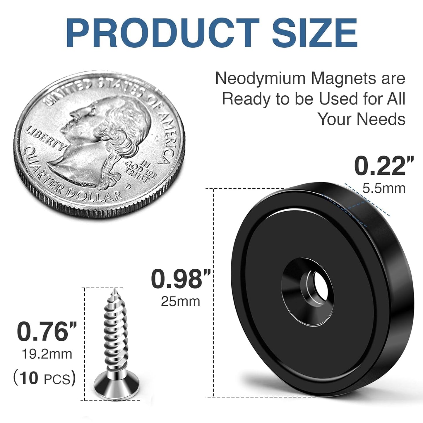 MIKEDE Magnets with Hole, 70LB Strong Rare Earth Magnets, Black Cup Magnet Neodymium with Countersunk Hole Steel Capsule, Powerful Pot with Screws-10 Pack Visit The MIKEDE Store