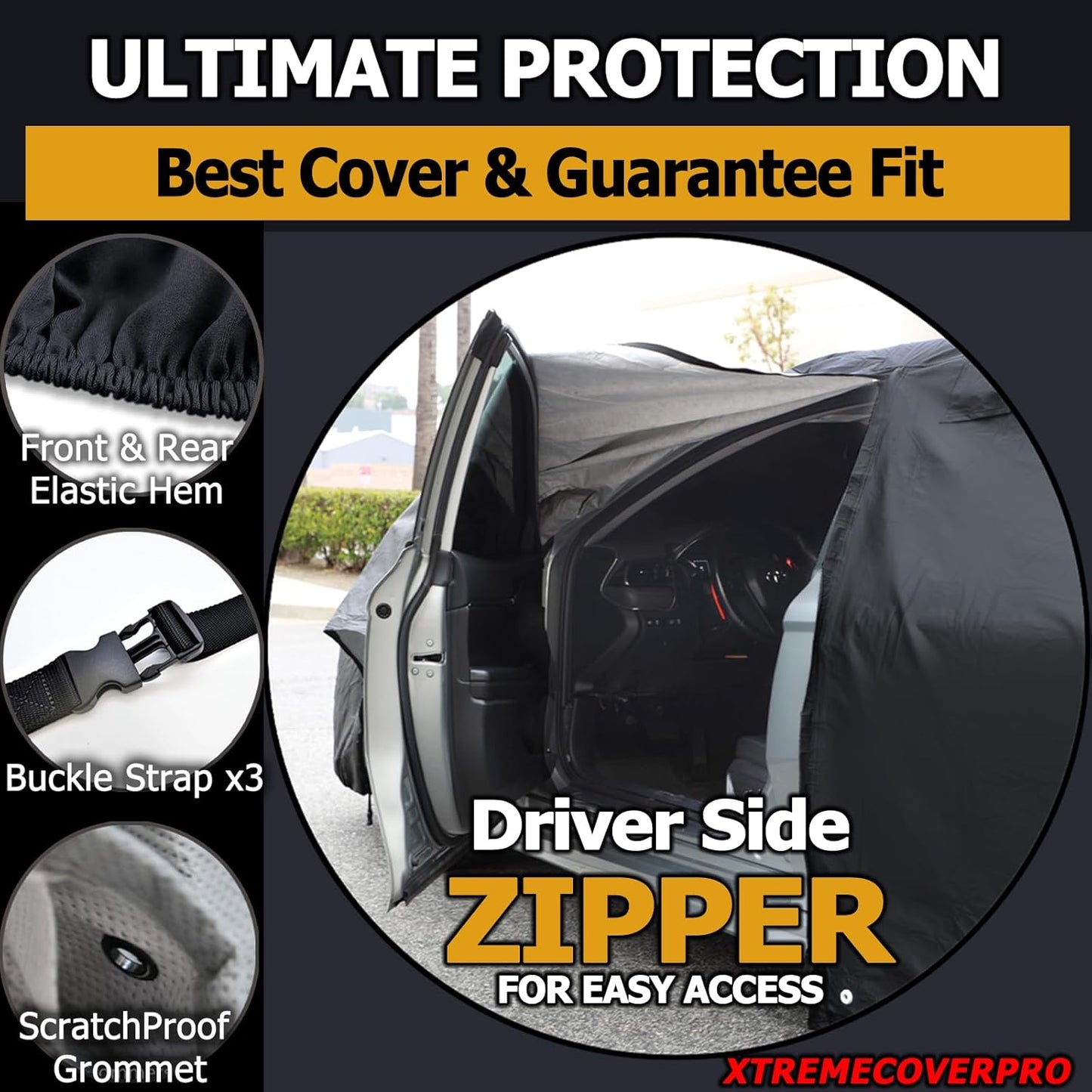 All Weather Waterproof car Cover Good for rain Snow uv Protection dust XL-Size Sedan Seville w126 XJ8L S580 DeVille MKS XTS CT6 G90 EQS 300SE Black