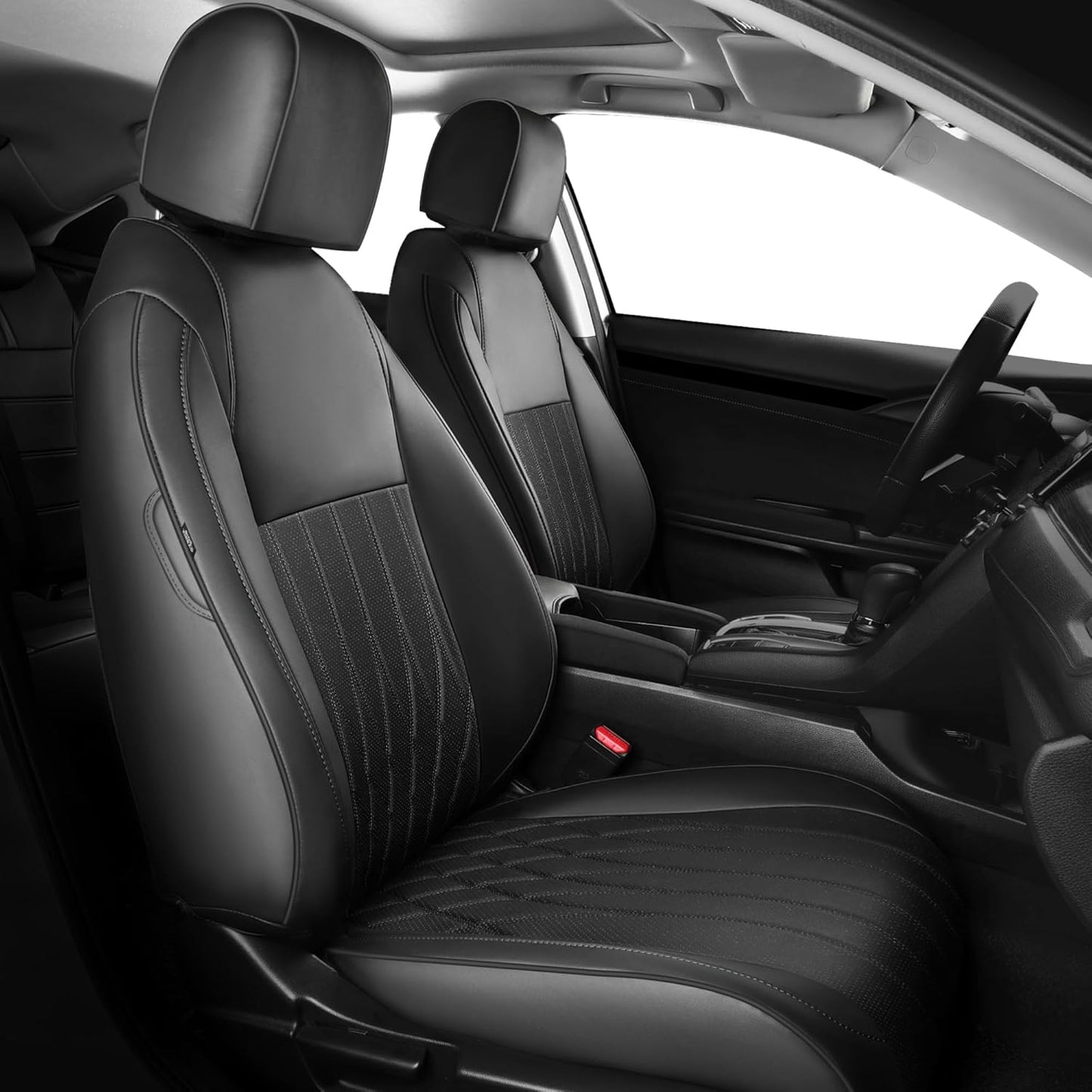 Seat Covers for Honda Civic Sedan 4DR Sedan EX 2022 2023 2024 2025.Faux Leather Car Seats Cover Full Set (Rear Row 40/60 Split & Folding Backrest)-Black