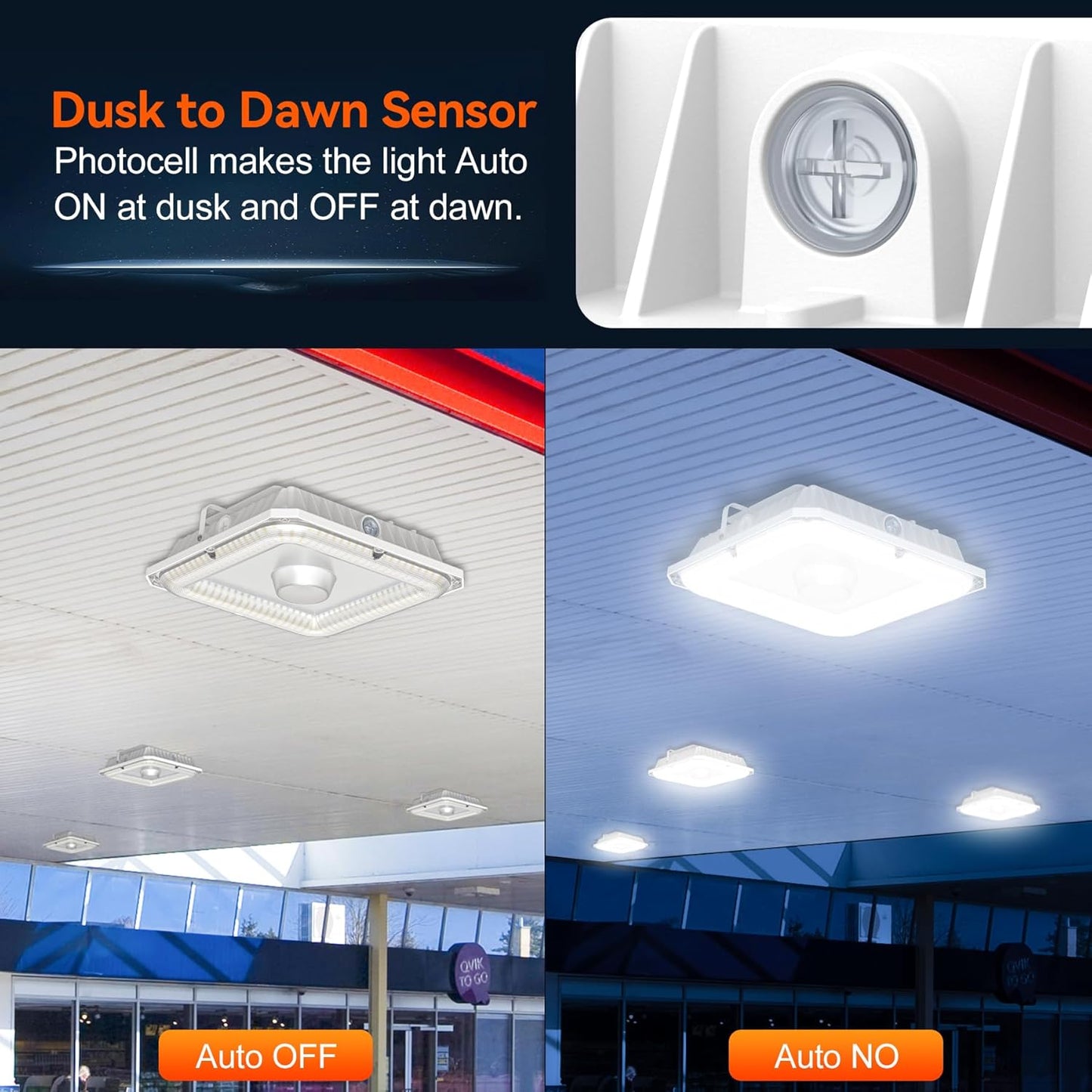 BBESTLED LED Canopy Light with Photocell, 60W 80W 100W Adjustable, ETL&DLC Listed 13500LM Carport Lights 5700K/5000K/4500K, AC100-277V IP65 Waterproof Canopy Light for Gas Station, Dusk to Dawn