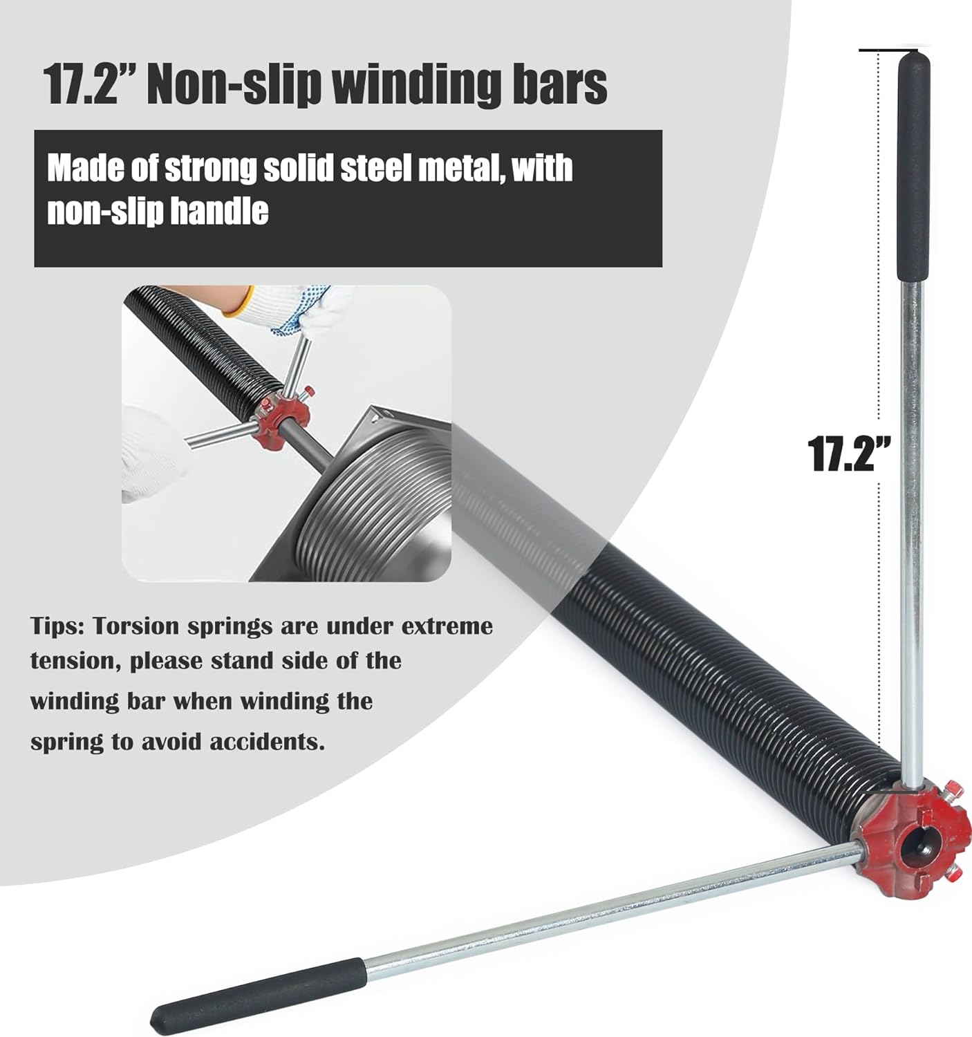 Garage Door Torsion Spring Set, Pair of 2" Electrophoresis Coated Garage Door Springs Replacement with 2 Non-Slip Winding Bars and Bearing, Minimum 16000 Cycles (.207x2x22)