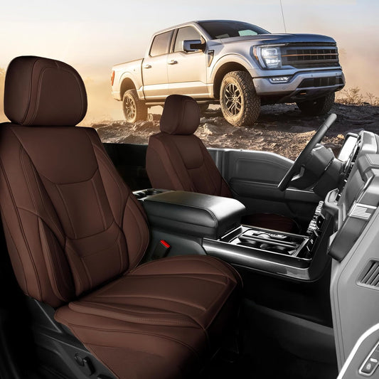 Coverland Custom Car Seat Covers Compatible with Ram 1500, Tacoma - Premium Leather Non-Slip Memory Foam Waterproof Cover Custom Fit Interior Protector Front Seat-Dark Brown [See Size Chart-Size A49]