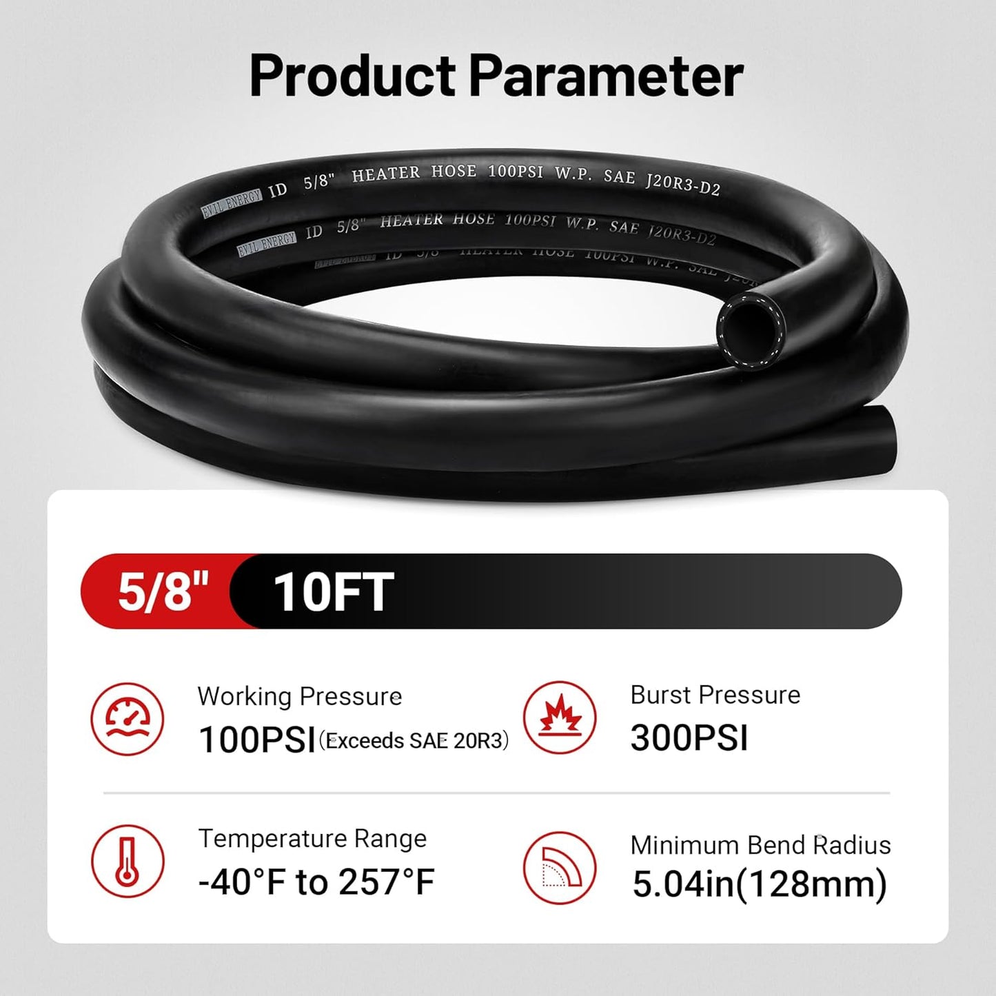 EVIL ENERGY 5/8" Heater Hose Coolant Radiator Straight 100PSI SAE 20R3 10FT Black