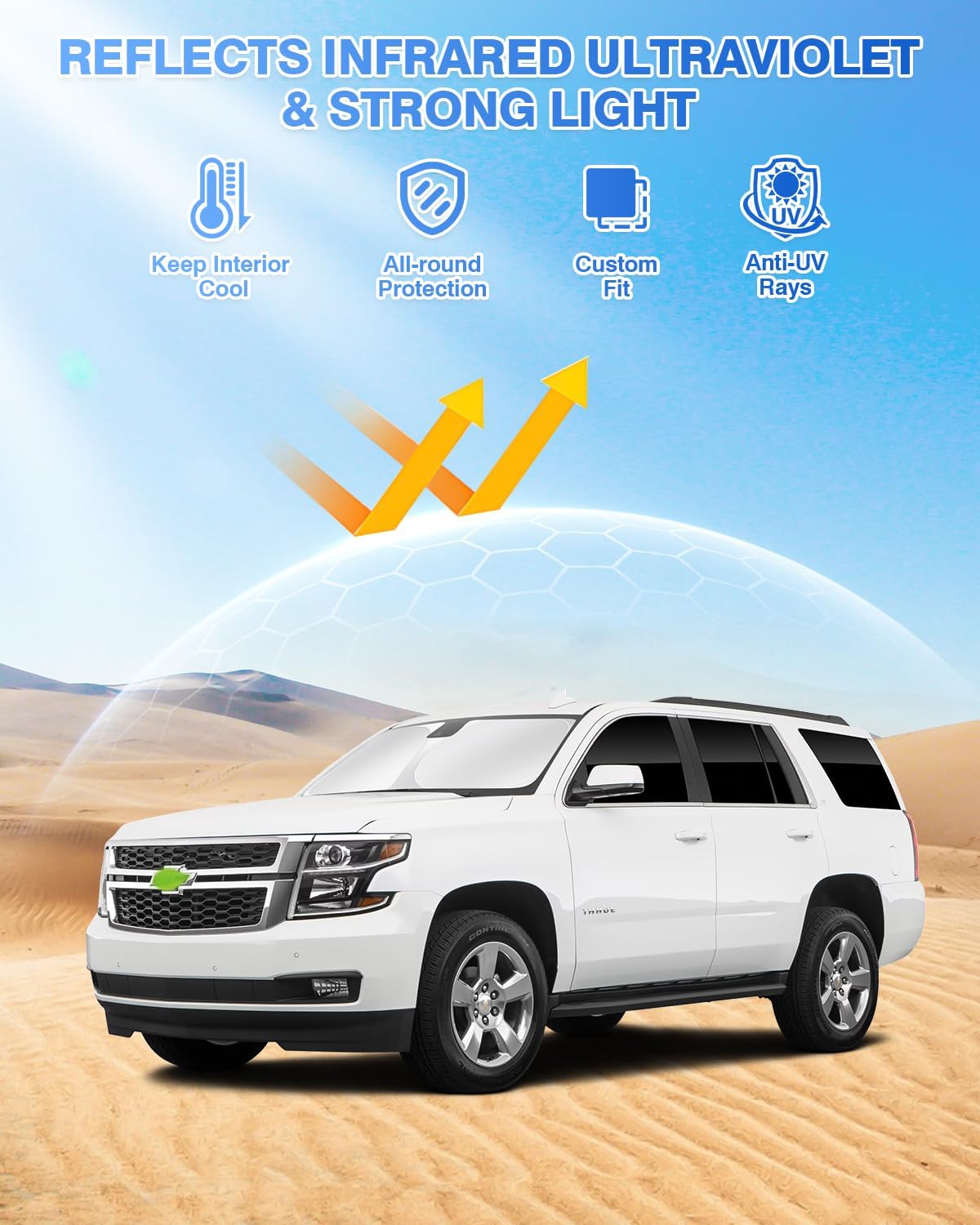 Sunshades for Chevrolet/Chevy Tahoe 2015-2020 Accessories Windshield Sun Shade Side Rear Window Shade Cover Sun Visor Shield Privacy Protection Keep Vehicle Cool Black 8PCS