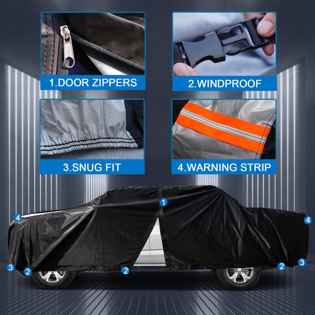GMC Sierra Truck Cover Custom Fit 2002-2025 Double/Extended/Crew Cab SB (5.7'-6.6') with Door Zipper, 12 Layers Full Exterior Pickup Truck Cover Waterproof All Weather, Wind Dust Sun and UV Protecor.