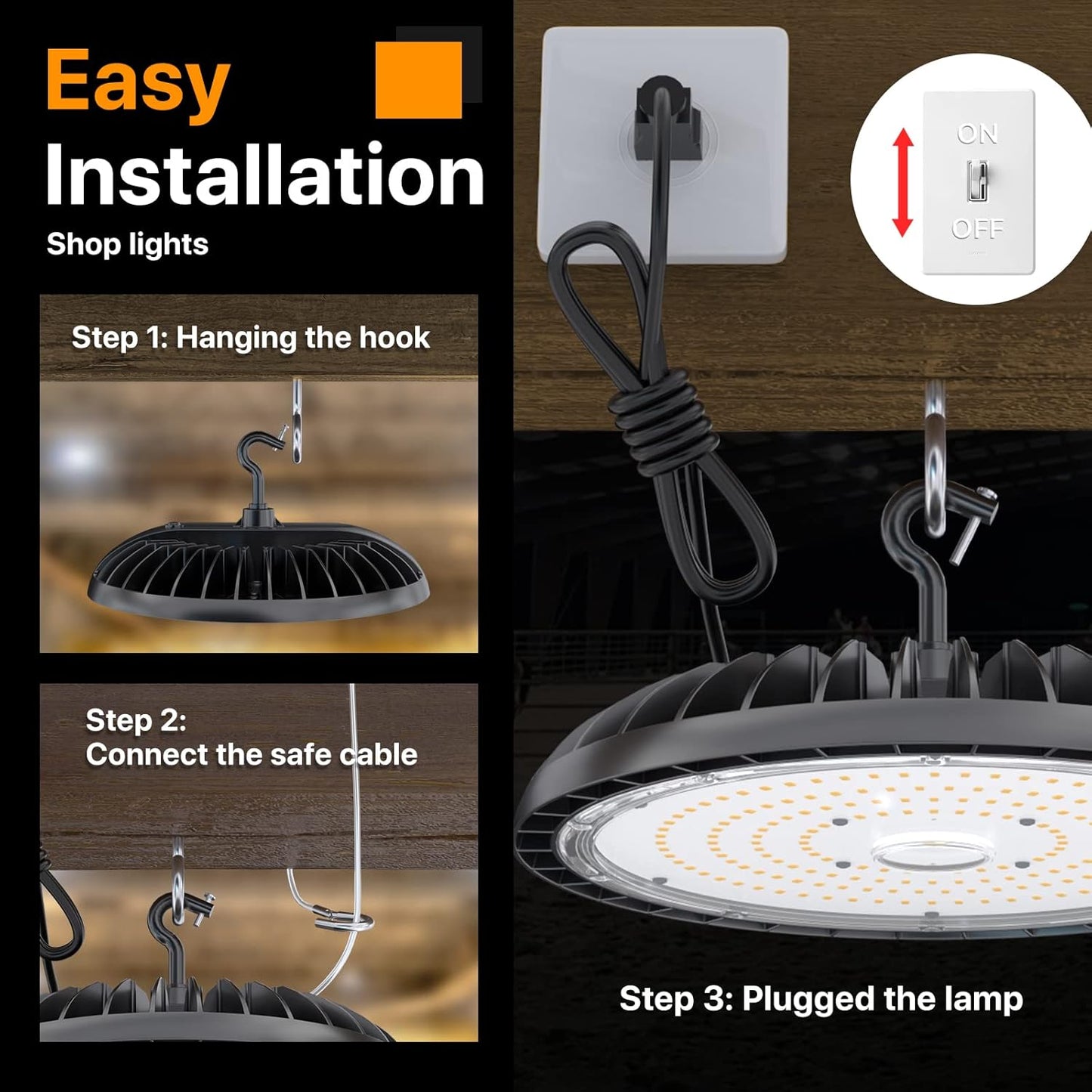 200W 4 Pack LED High Bay Light 30000 lm, 5000K UFO High Bay Led Shop Lights ETL Listed US Hook 5' Cable Plug, 800W MH/HPS Eqv. Commercial Lighting for Workshop, Garage, Warehouse 100-277V