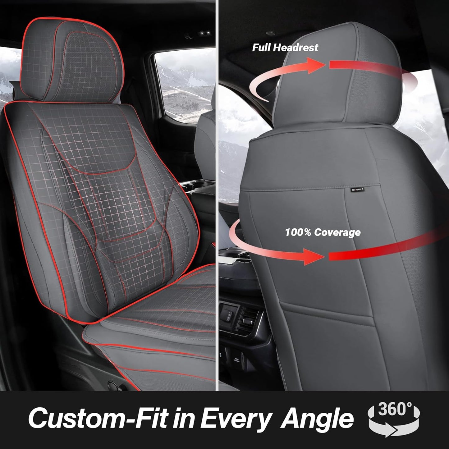 Coverland Custom Car Seat Covers Compatible with Colorado, Ram 1500, Canyon, Sierra 1500 - Premium Leather Non-Slip Waterproof Interior Protector Front Seat-Dark Gray [See Size Chart-Size A11]