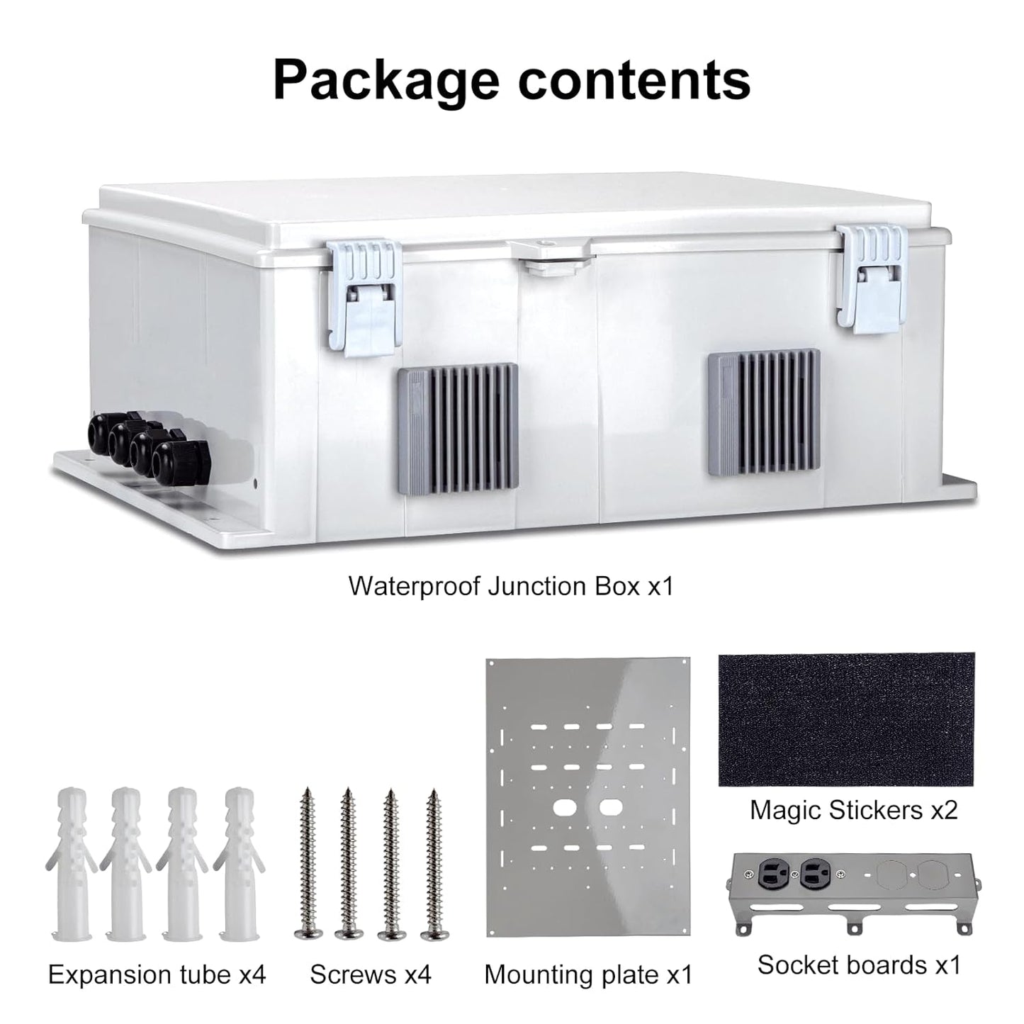 Outdoor Electrical Junction Box with High Power Outlet, 16" H* 12" L* 5.9" W, ABS Water Resistant Enclosure with Internal Mounting Panel & Hinged Cover.