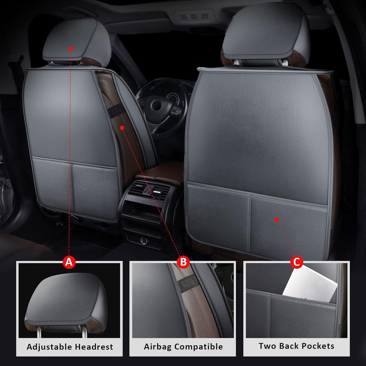 MIROZO Ram Seat Covers,Waterproof Truck Seat Covers Fits for 2009-2025 Dodge Ram 1500 2500 3500 Crew Quad Regular Cab Pickup Cushions Compatible with Split Bench 40/60(Gray,Full Set Flat Back)