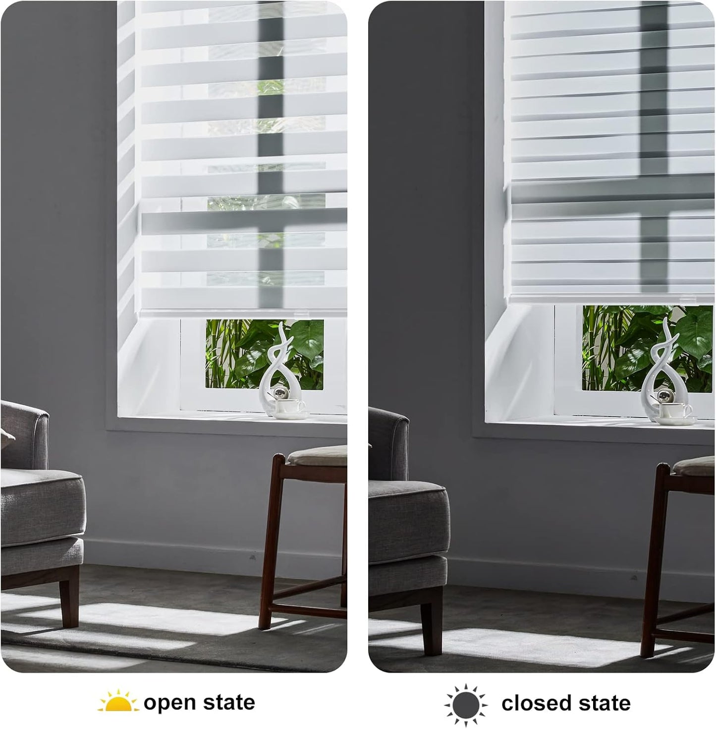 Persilux Zebra Blinds for Windows - Cordless, Room Darkening (52" W x 72" H, White) Light Control for Day and Night, Privacy Window Treatment
