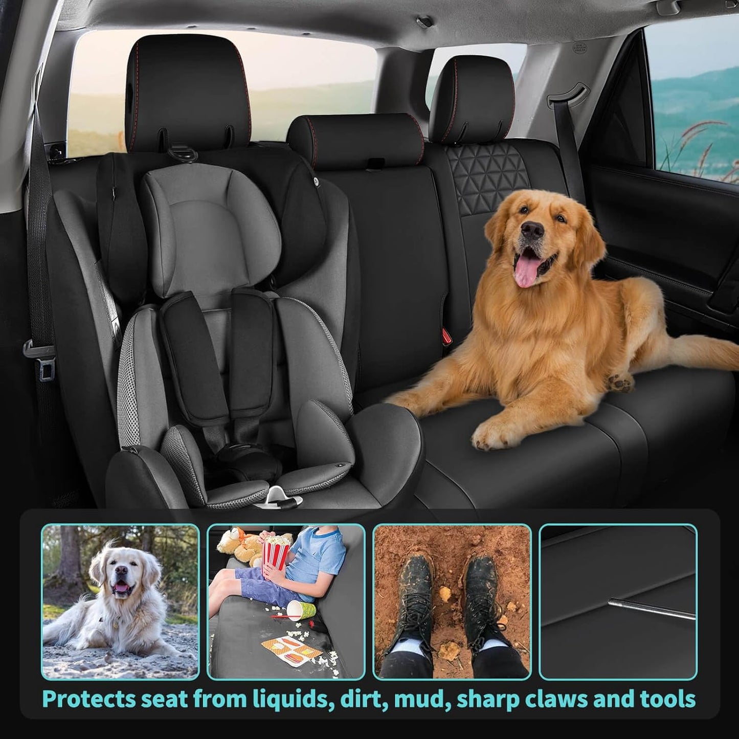 Seat Covers for Toyota 4Runner 2011-2024, Faux Leather Car Seat Cover Full Set, 2-Row-Only for 5 Seats Version-BlackRed
