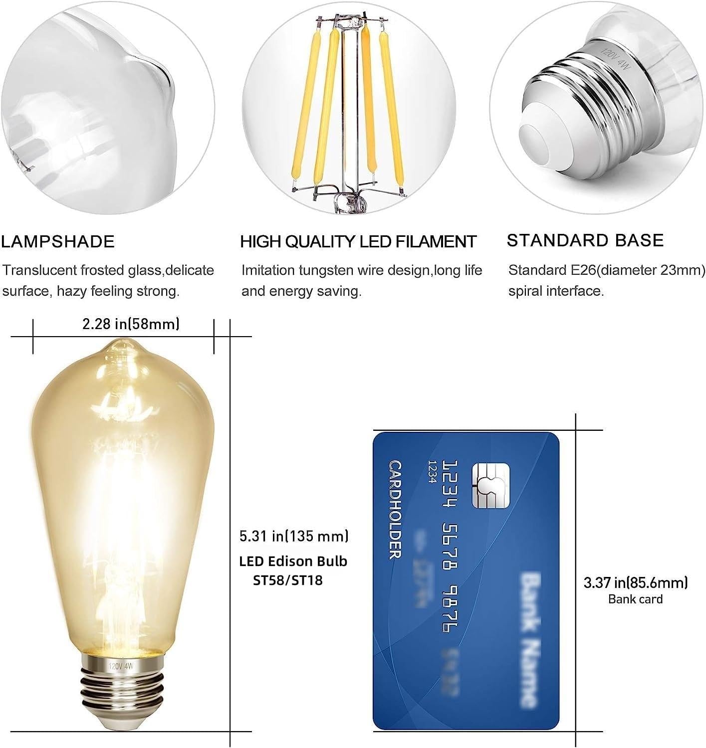 LED Edison Bulb 4W,Antique 40W Vintage Edison Bulb,E26 Light Bulb Non Dimmable Led Bulb 450 Lumens 2300K Amber Warm,Pack of 3