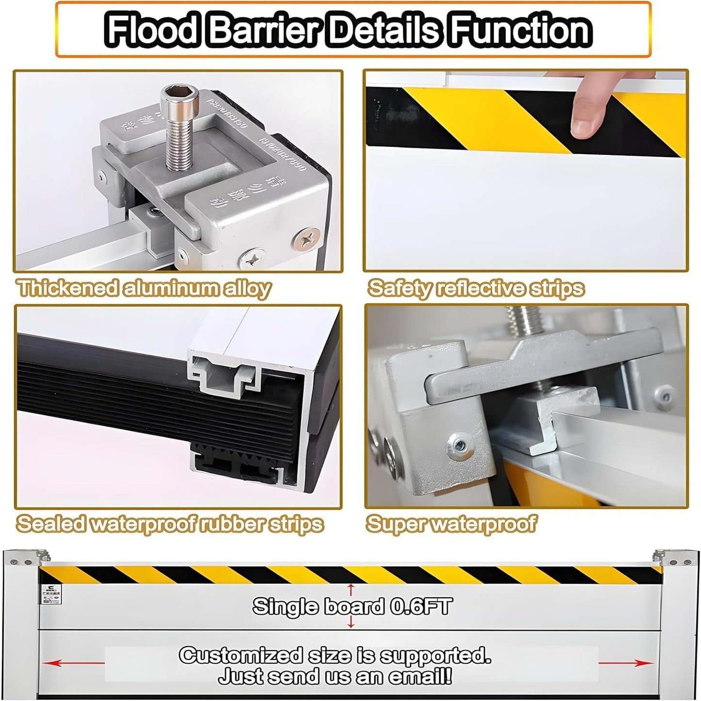 Flood Barriers for Home Exterior - Aluminum Alloy Outdoor Easy Flood Barrier Garage Doors Water Barriers for Flooding,H15.7 Inch/L9FT