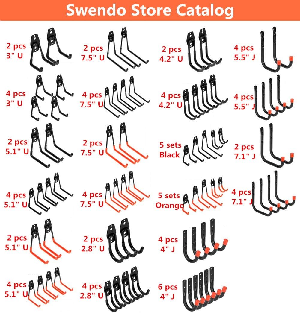 Wall Mount Utility Hooks Heavy Duty Steel Garage Storage Hanger Multi-Tools Holder Hanging Organizer (6 Pcs Black 4" Small J Hook)
