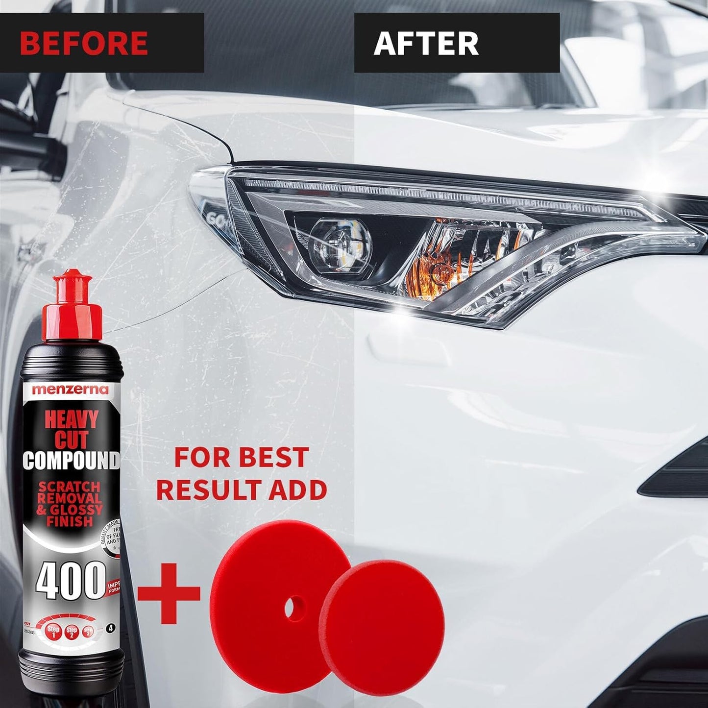 menzerna Deep Scratch and Swirl Remover Kit I Car polishing Set with Menzerna Heavy Cut 400 (16oz) and 6 Inch Polishing Pad I Deep Scratch Remover and high Gloss Kit for All Types of Vehicles
