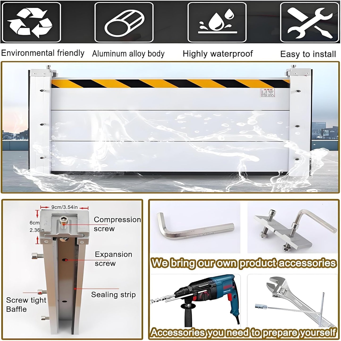 Flood Barriers for Home Exterior - Aluminum Alloy Outdoor Easy Flood Barrier Garage Doors Water Barriers for Flooding,H55 Inch/L23FT