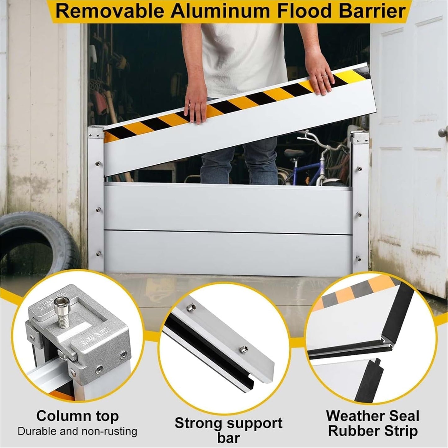 Reusable Heavy Duty Aluminum Flood Barriers for Home Exterior, Flood Protection Barriers Water Barrier Door Quick Detachable Garage Doors Detachable Mobile Rain Water Baffle ( H 55.1 inch L 3FT)