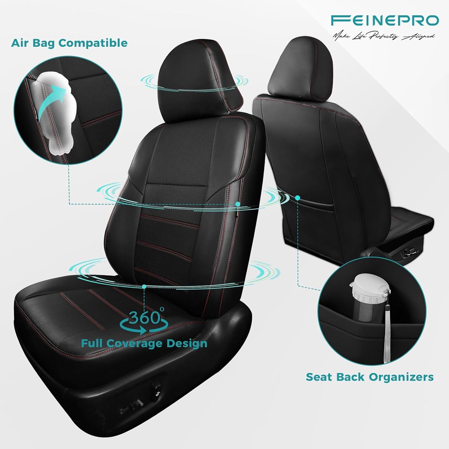 for Toyota Camry Seat Covers SE XSE SE Sport 2012 2013 2014 2015 2016 2017 - Custom Fit Car Seat Covers Full Set, Waterproof Breathable Leather Seat Covers for Cars, Black Red Not for Hybrid
