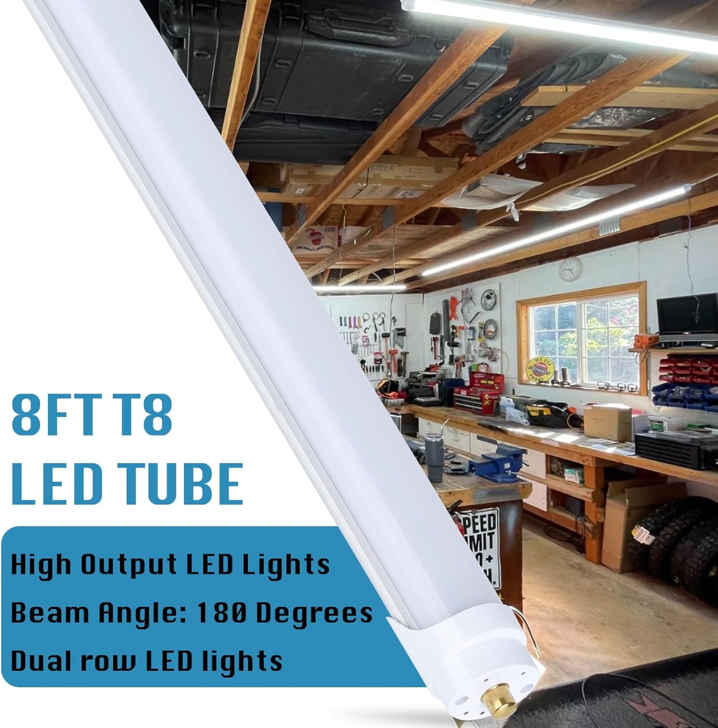 25-Pack, 8 Foot LED Bulbs, 100W 15000lm 6000K Cold White, Super Bright, T8 T10 T12 LED Tube Lights, FA8 Single Pin LED Lights, Frosted Cover, 8 Foot LED Bulbs to Replace Fluorescent Light Bulbs