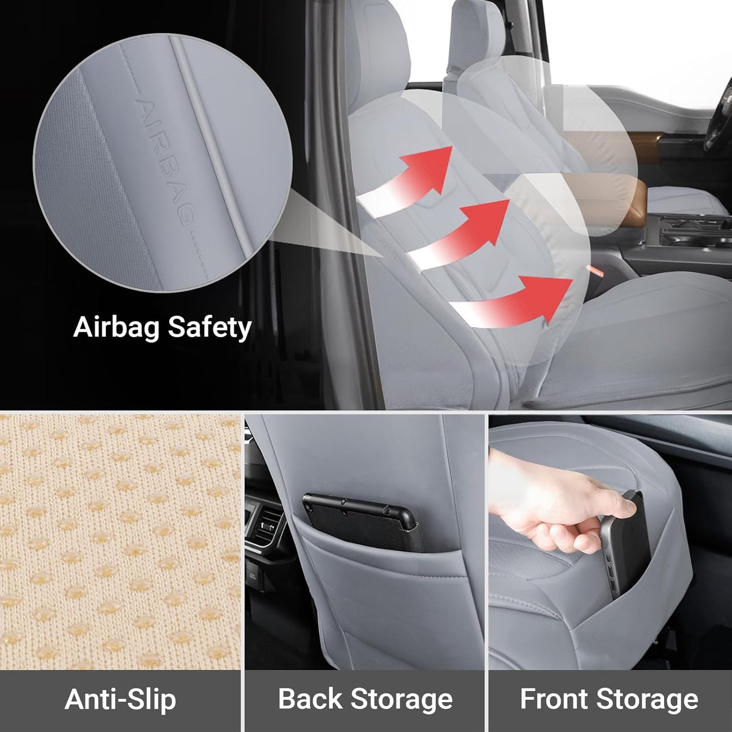 Coverland Custom Car Seat Covers Compatible with Colorado, Ram 1500, Canyon, Sierra 1500 - Premium Leather Non-Slip Waterproof Interior Protector Front Seat-Gray [See Size Chart-Size A11]