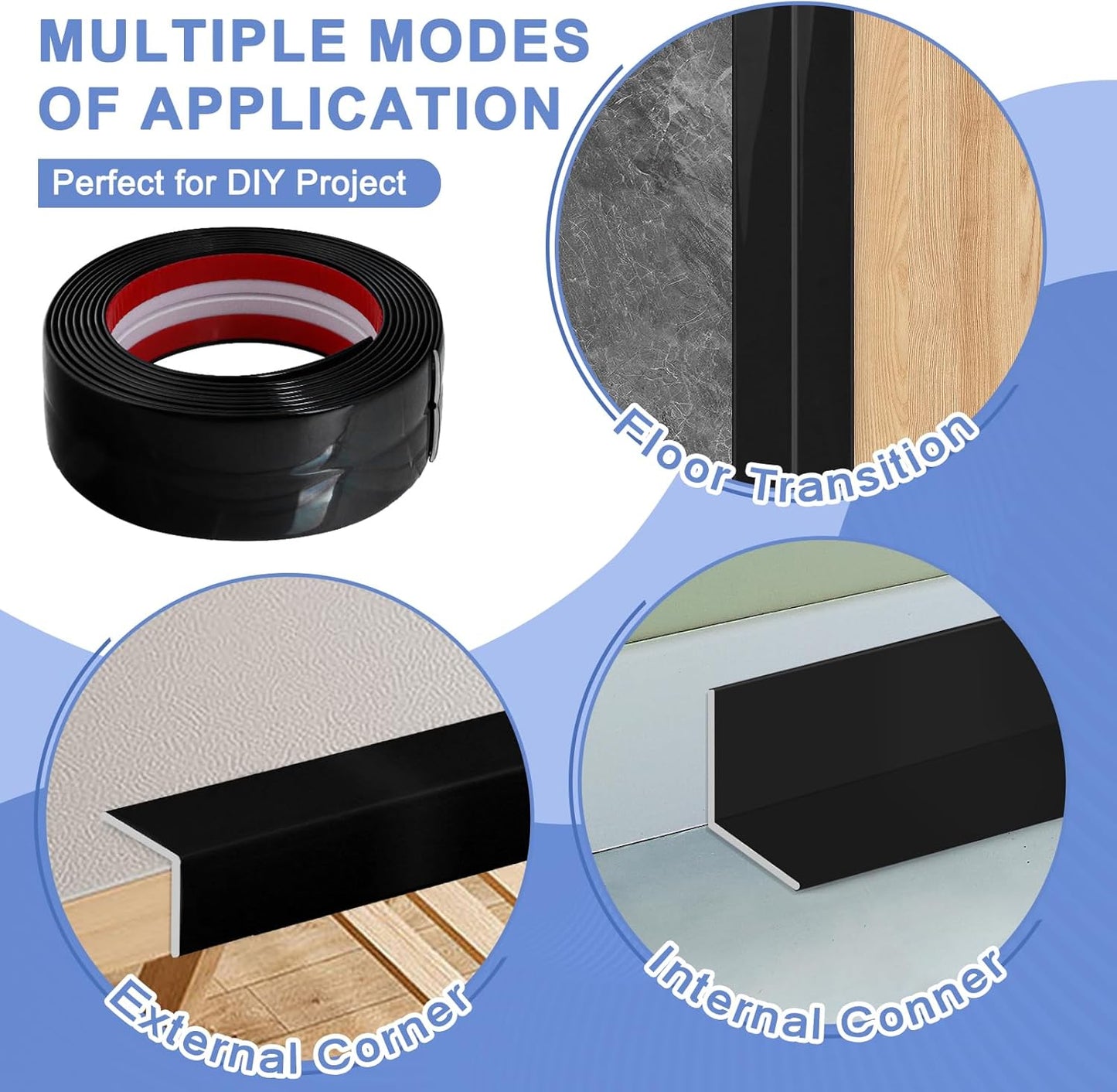 Wall Corner Protector Moulding Trim Peel and Stick Wall Corner Guards Trim Flexible Self Adhesive Edge Protector Moulding, 0.8 in x 20 Ft, Black