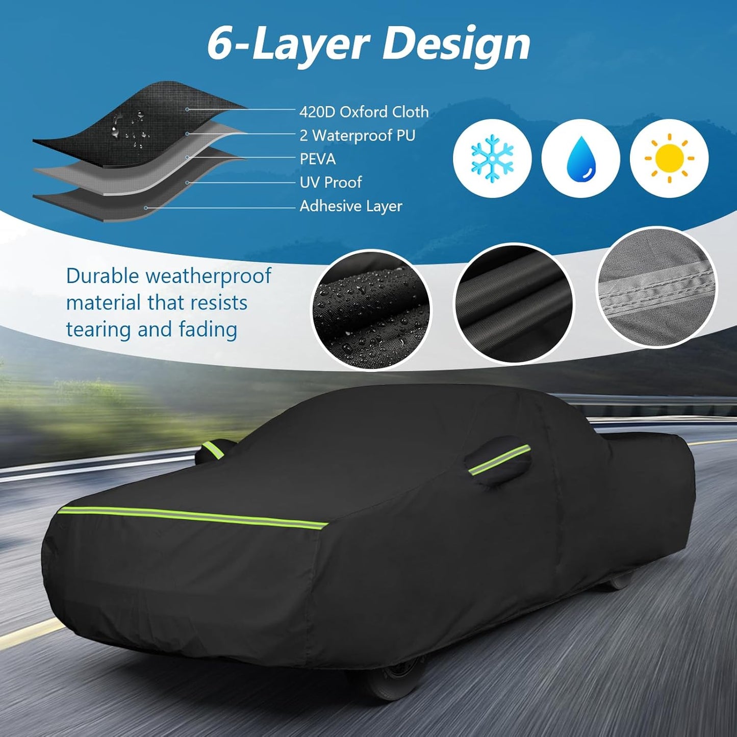 Waterproof Car Covers for Chevrolet El Camino 1964-1967,1978-1987, 420D Oxford Cloth Sun Heat Protection Outdoor Full Covers with Driver Side Zipper Windproof Heavy Duty Weather