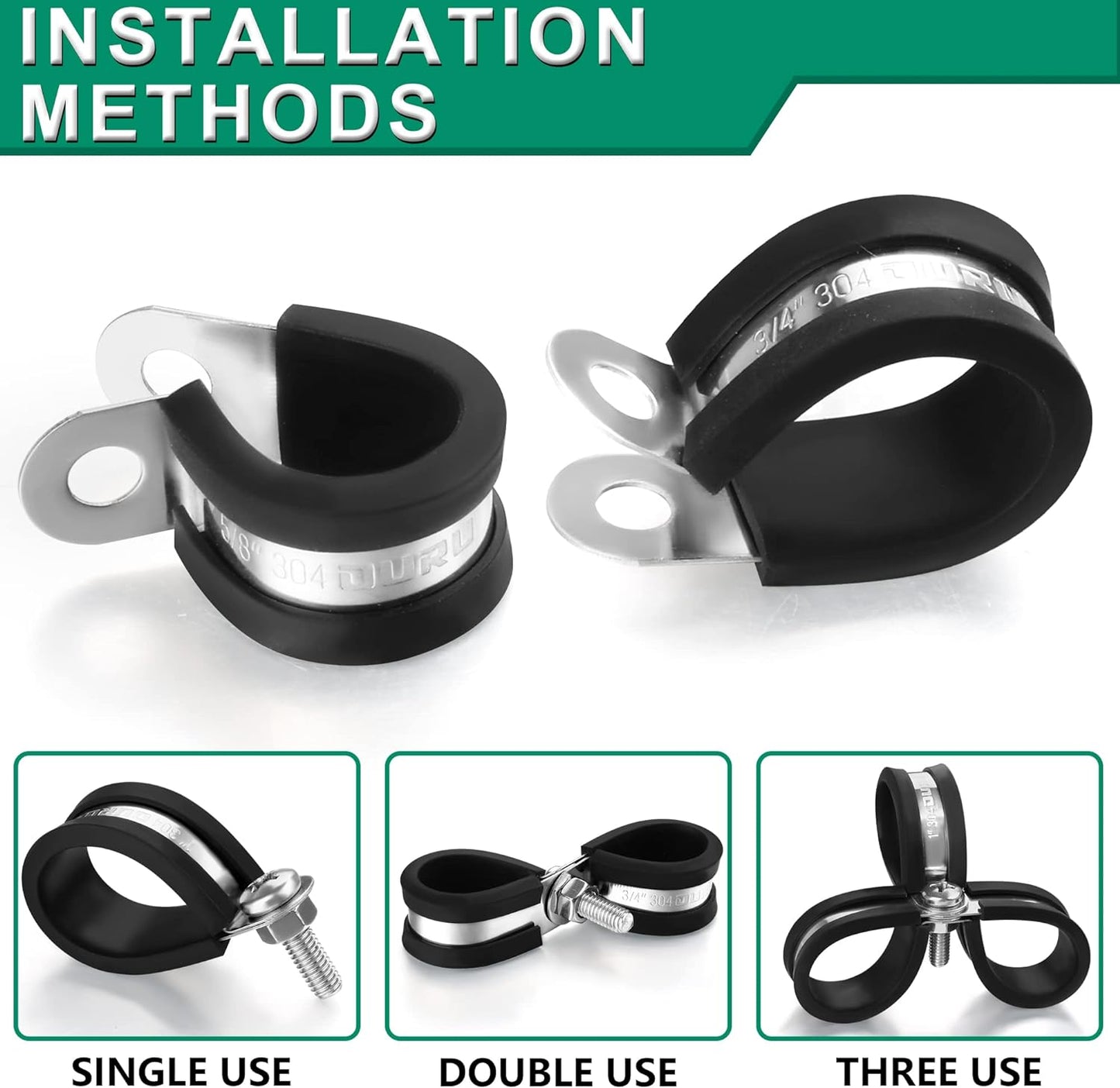 15pcs 1-1/2 Inch Stainless Steel Cable Clamps,Rubber Coated Cushioned Insulated Cable Clamp,Automotive Cable Wire Clamps,Pipe Clamps,Metal Clamp for Tube,Lines,Wire Cord Installation(Black,38mm)