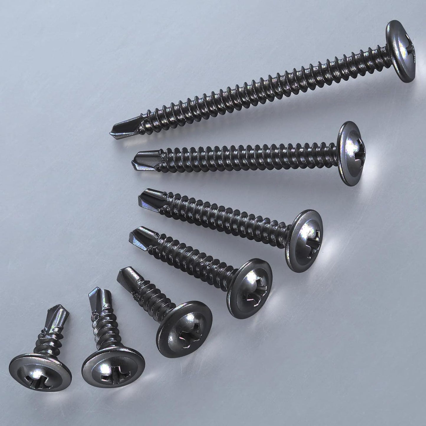 (100 pcs) Wensilon #10×2” for Sheet Metal Self-Tapping Screws 410 Black Stainless Steel Truss Head High-Strength Quick Tapping