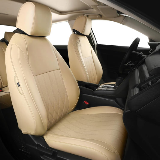 Seat Covers for Honda Civic Sedan 4DR Sedan LX 2022 2023 2024 2025, Leather Car Seats Cover Full Set,(Rear Row Solid Folding Backrest)-Beige