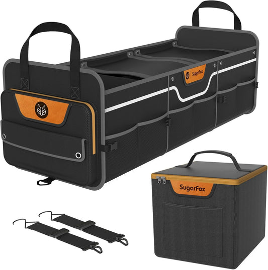 Trunk Organizer, Heavy-Duty Storage for Car & SUV, Foldable Waterproof Car Organizer with Cooler, Collapsible Multi-Compartment Storage, 95L, Black-M003