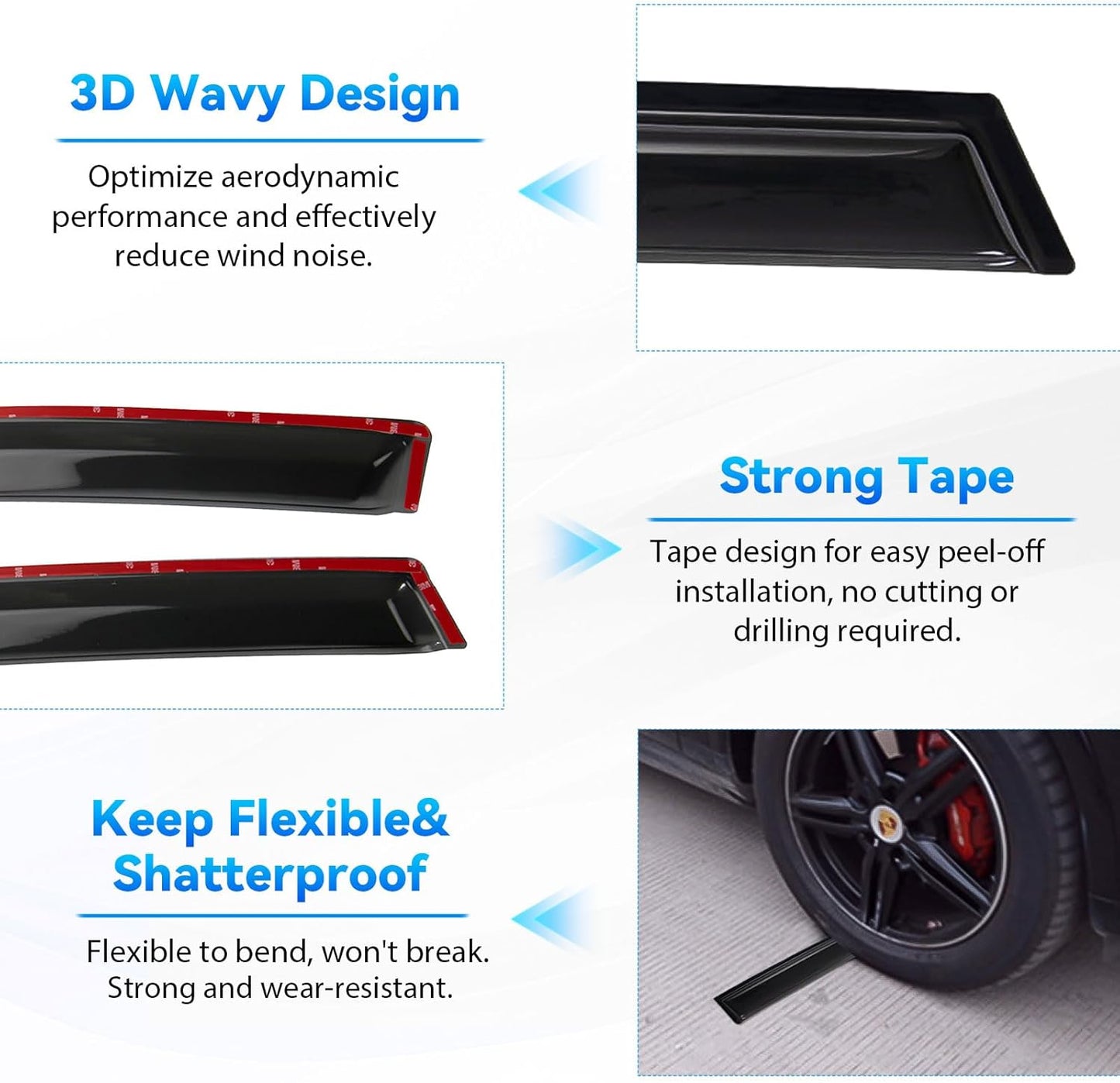 4pcs Front+Rear Smoke Tint Sun/Rain Guard Outside Mount Tape-On Vent Window Visors Compatible with 18-22 Enclave