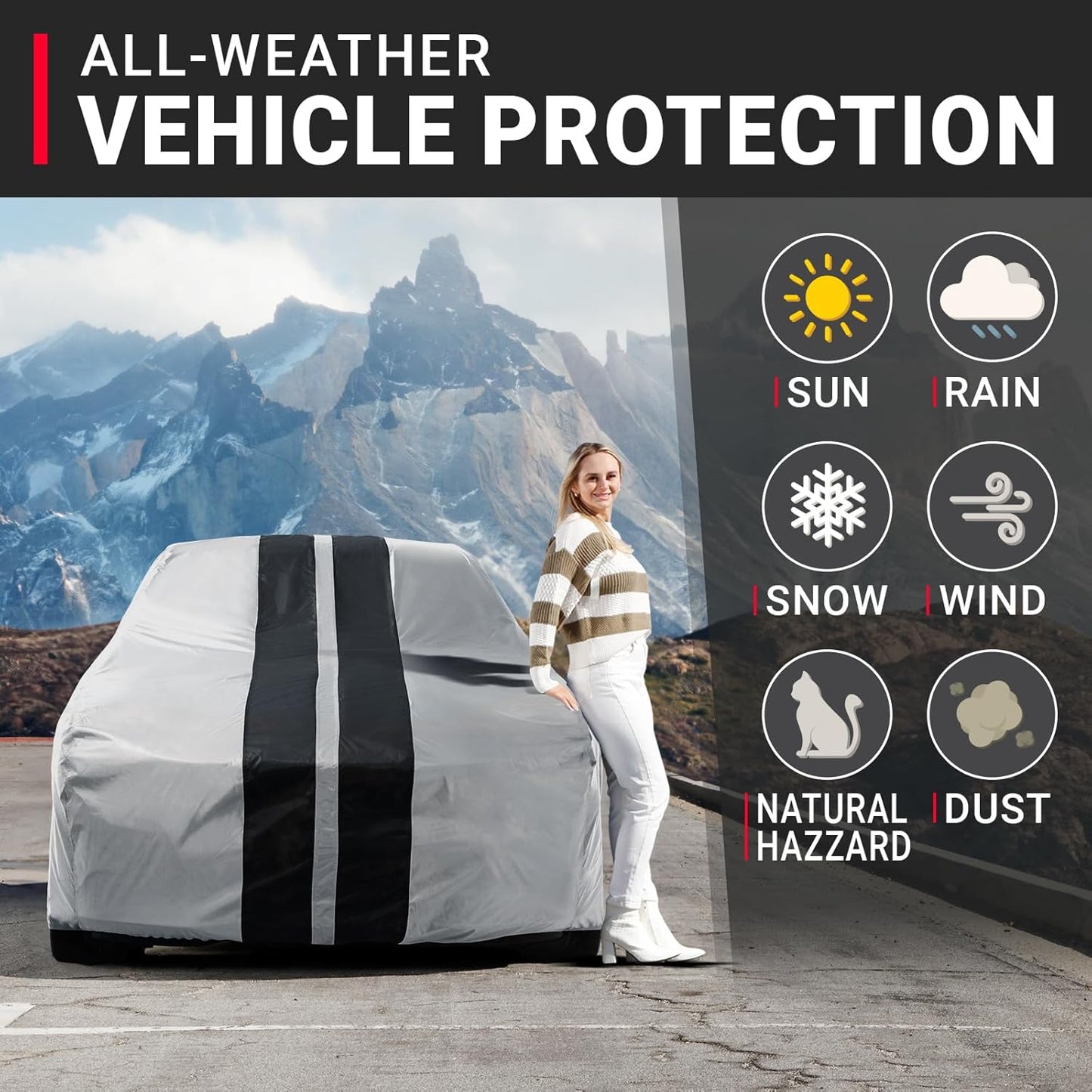 iCarCover Custom Car Cover for Chevy Malibu (1964-1972) Waterproof All Weather Rain Snow UV Sun Protector Full Exterior Indoor Outdoor Car Cover (Stripe - Gray/Black)