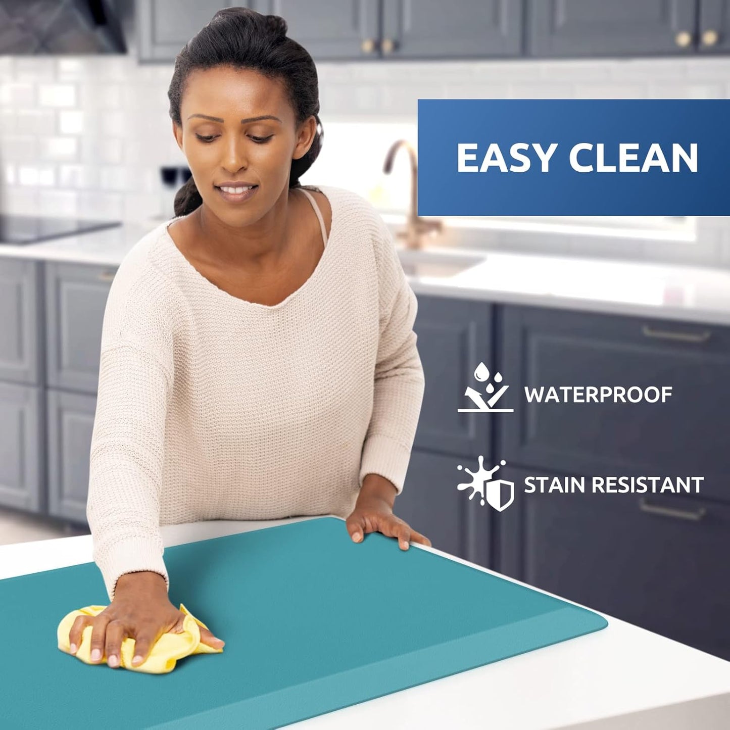 KitchenClouds Kitchen Mat Cushioned Anti Fatigue Kitchen Rug 17.3"x39" Waterproof Non Slip Kitchen Rugs and Mats Standing Desk Mat Comfort Floor Mats for Kitchen House Sink Office (Green)