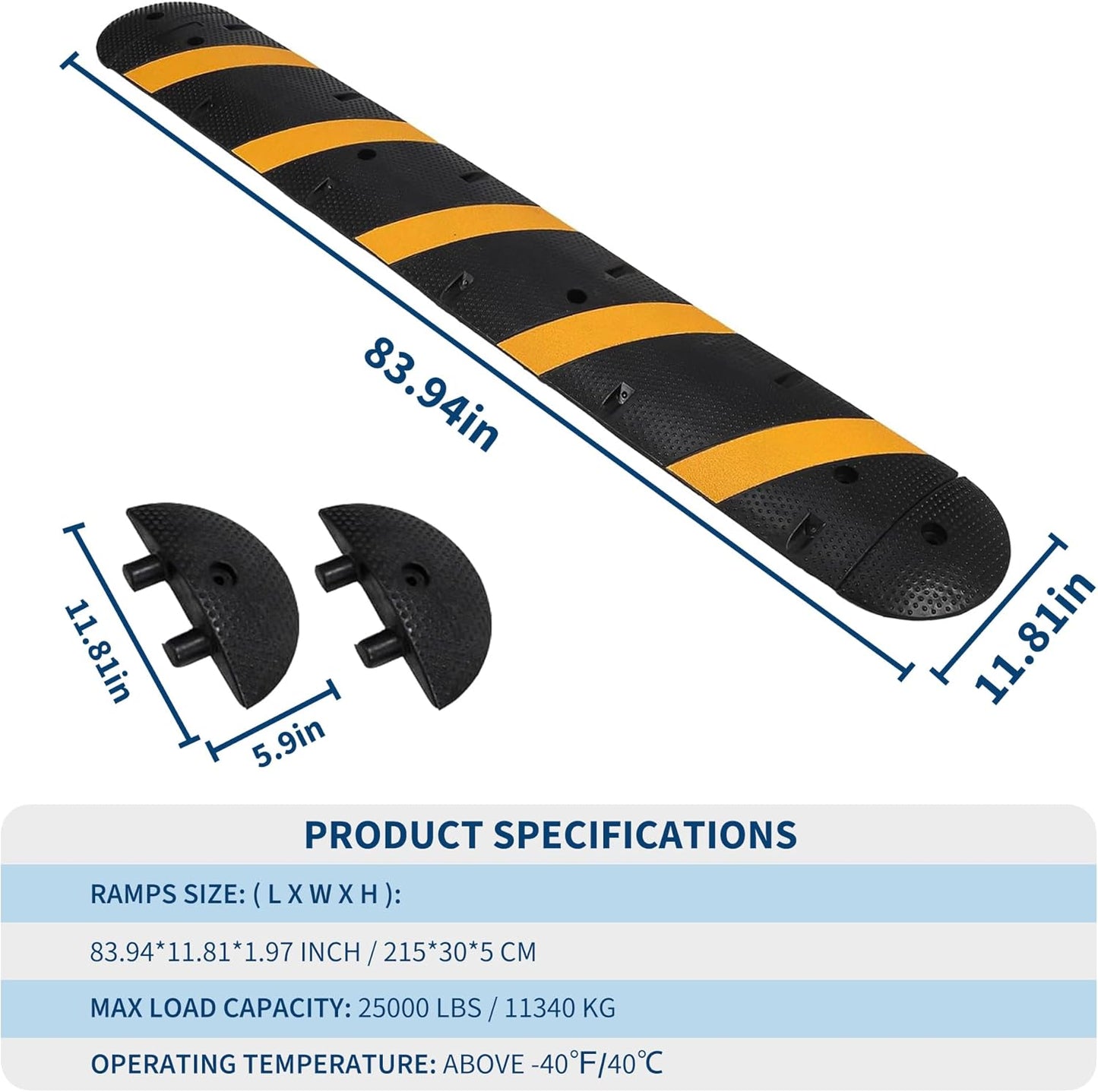4 PCS 6FT Speed Bumps Wite End for Road, Heavy-Duty 25,000 lbs Capacity Traffic Rubber Speed Humps with 2 Channel Floor Cord Cover for Asphalt Concrete Gravel Driveway Road (4)