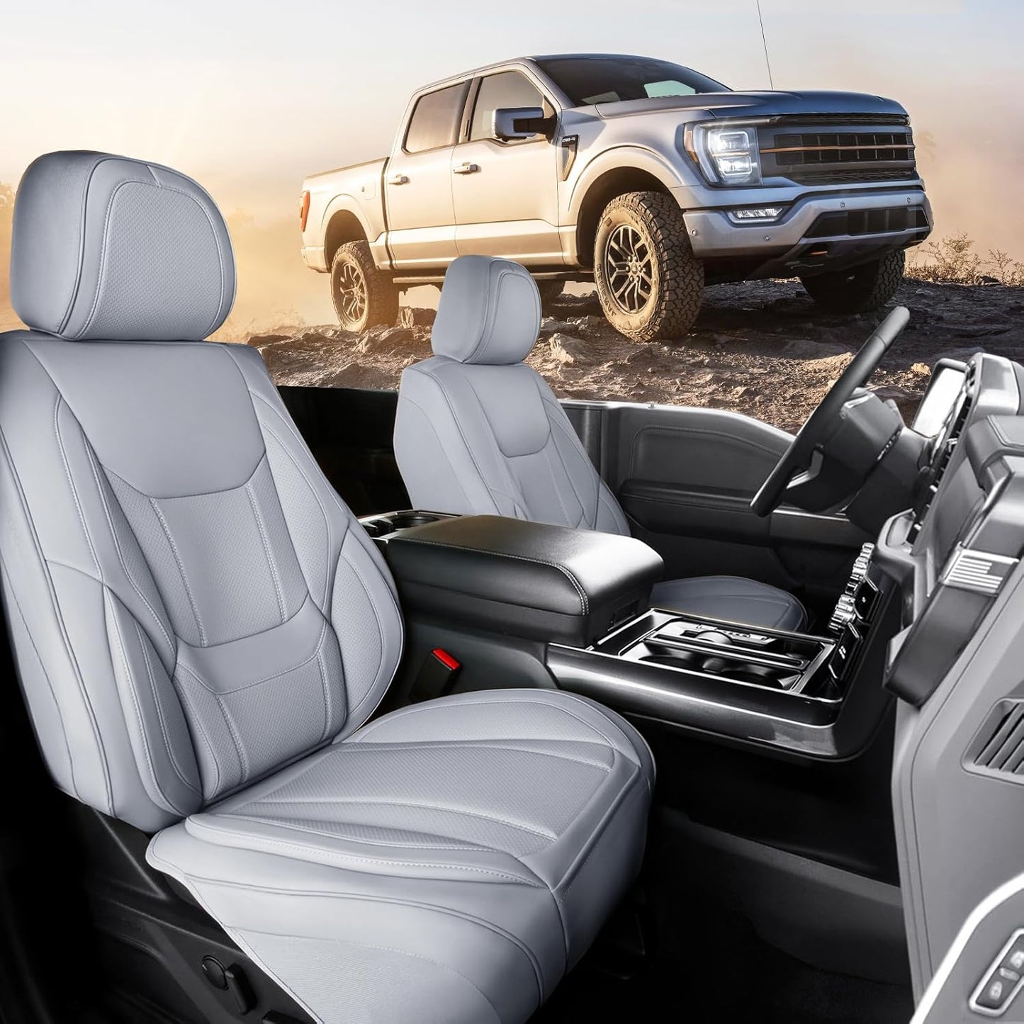 Coverland Custom Car Seat Covers Compatible with Ram 1500, Tacoma - Premium Leather Non-Slip Memory Foam Waterproof Cover Custom Fit Interior Protector Front Seat-Gray [See Size Chart-Size A49]
