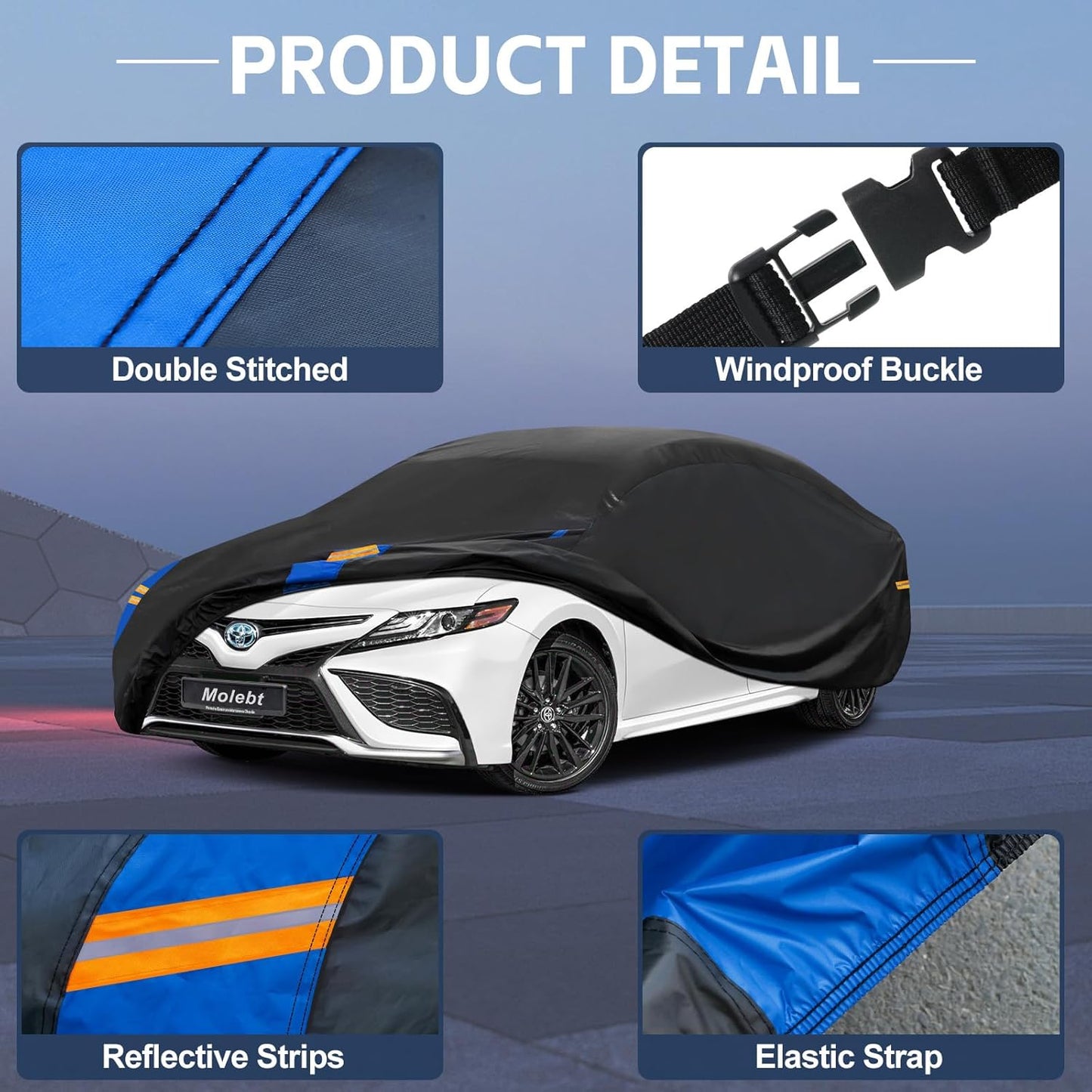 Car Cover Waterproof All Weather for Automobiles, Full Exterior Covers for Sedan & Coupe (179-185 inch) Universal Fit for Honda Civic, Nissan Altima, etc. Rain Winter Sun Snow Protection.