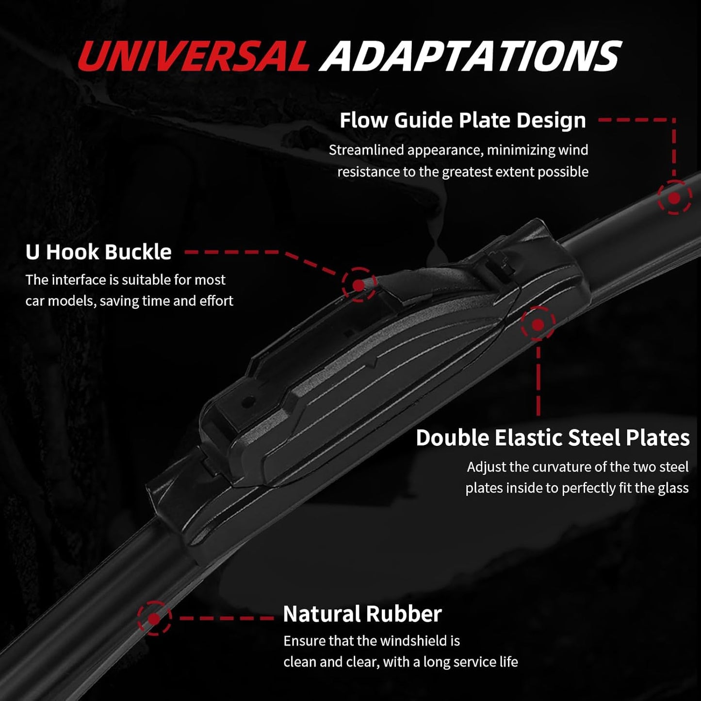 OTUAYAUTO Premium Windshield Wiper Blades - Replacement for Jeep Wrangler JL 2018-2024- Precision Fit, All-Weather Performance, Front and Rear Wiper Blades, J/U Hook - 16"+16"+12" (Pack of 3)