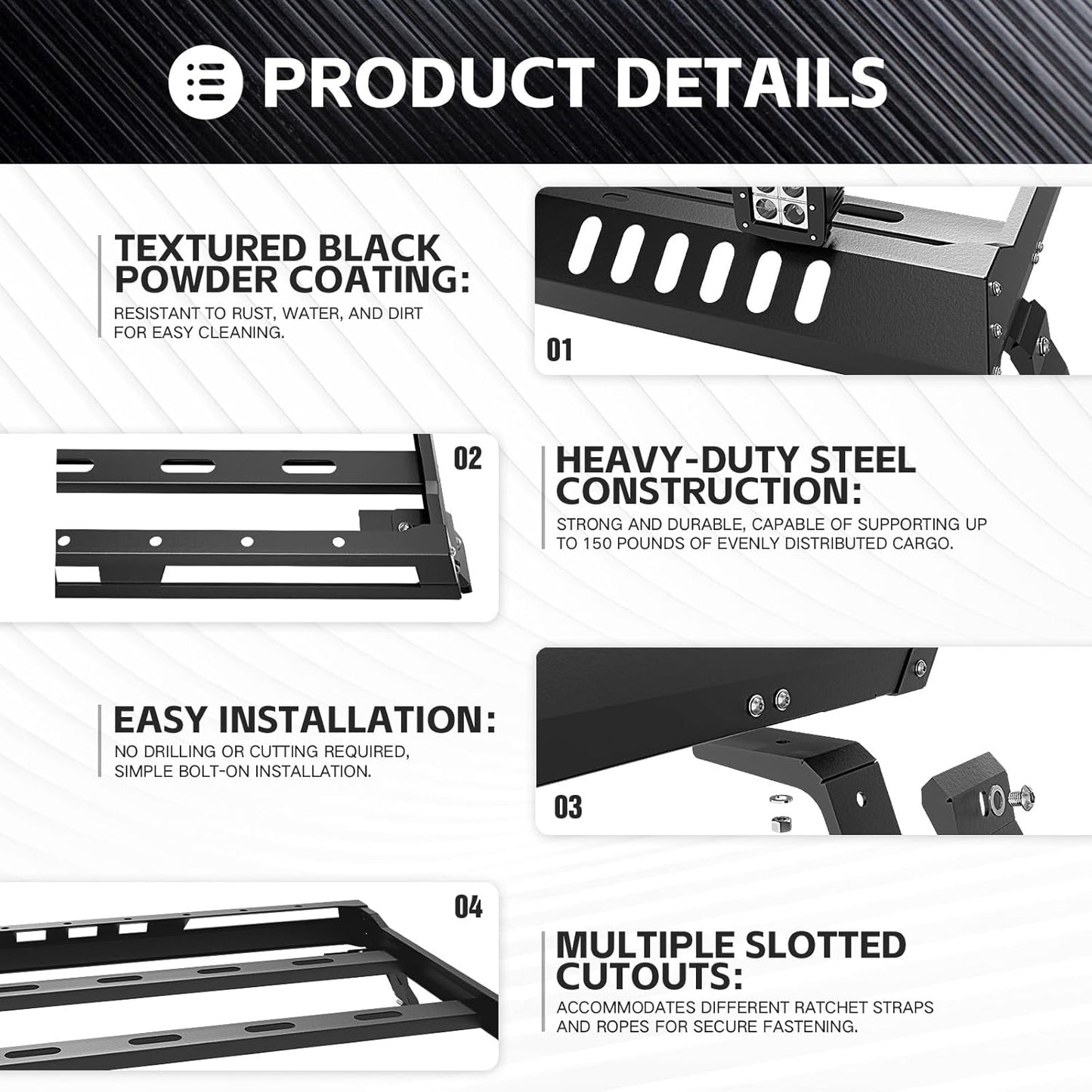 Roof Rack Cargo Basket with 4PCS LED Light Bar Compatible for 2007-2024 Jeep Wrangler JK JL Unlimited & Gladiator JT 4 Doors Hardtop, JKU JLU Luggage Racks Rooftop Storage Carrier (Black)