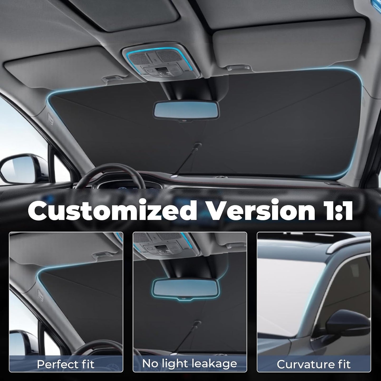 Windshield Sun Shade Umbrella: for Ford-Maverick-2022-2024 2025-4-Layers Front Custom Ford Maverick Hybrid XL XLT Car Window Shades - Double Thickened Foldable Maverick Sunshades Block UV Keep Cool