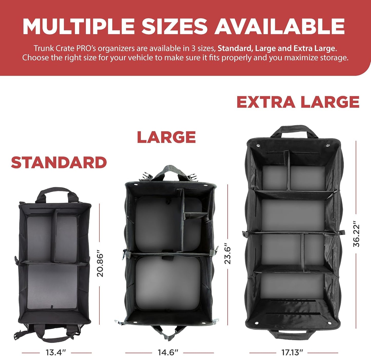 TRUNKCRATEPRO - XL Trunk Organizer For SUV, Car, Truck with 6 Compartments Adjustable Collapsible Portable Non-Skid Premium Cargo Storage Truck Organizer W Straps, Heavy Loads (Extra Large, Gray)