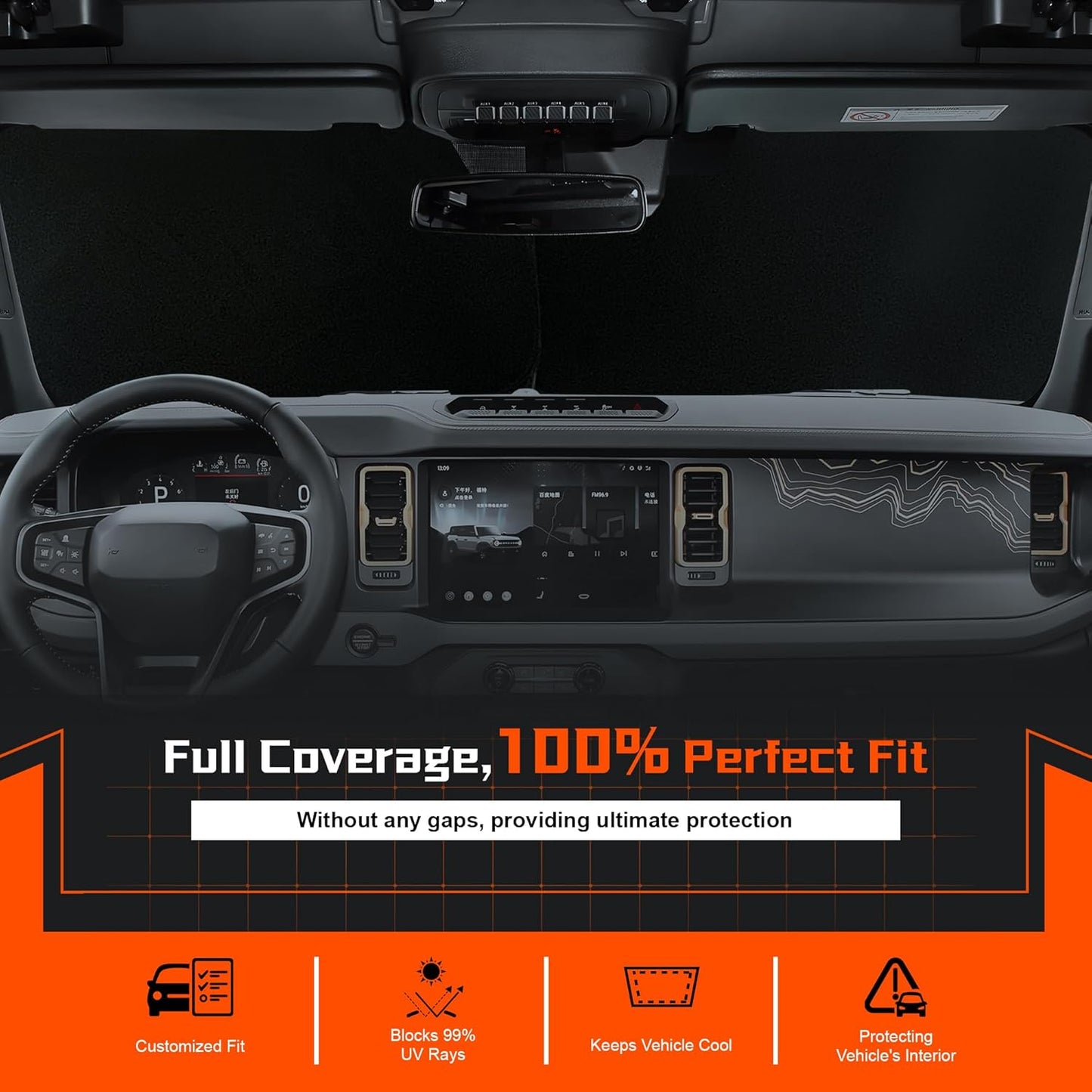 Custom Fit Windshield Sun Shade for BMW X3 2018-2025 - Full Coverage, 210T Reflective Fabric, Double-Layer Design - Blocks 99% UV Rays, Keeps Car Cool, Easy to Install and Store