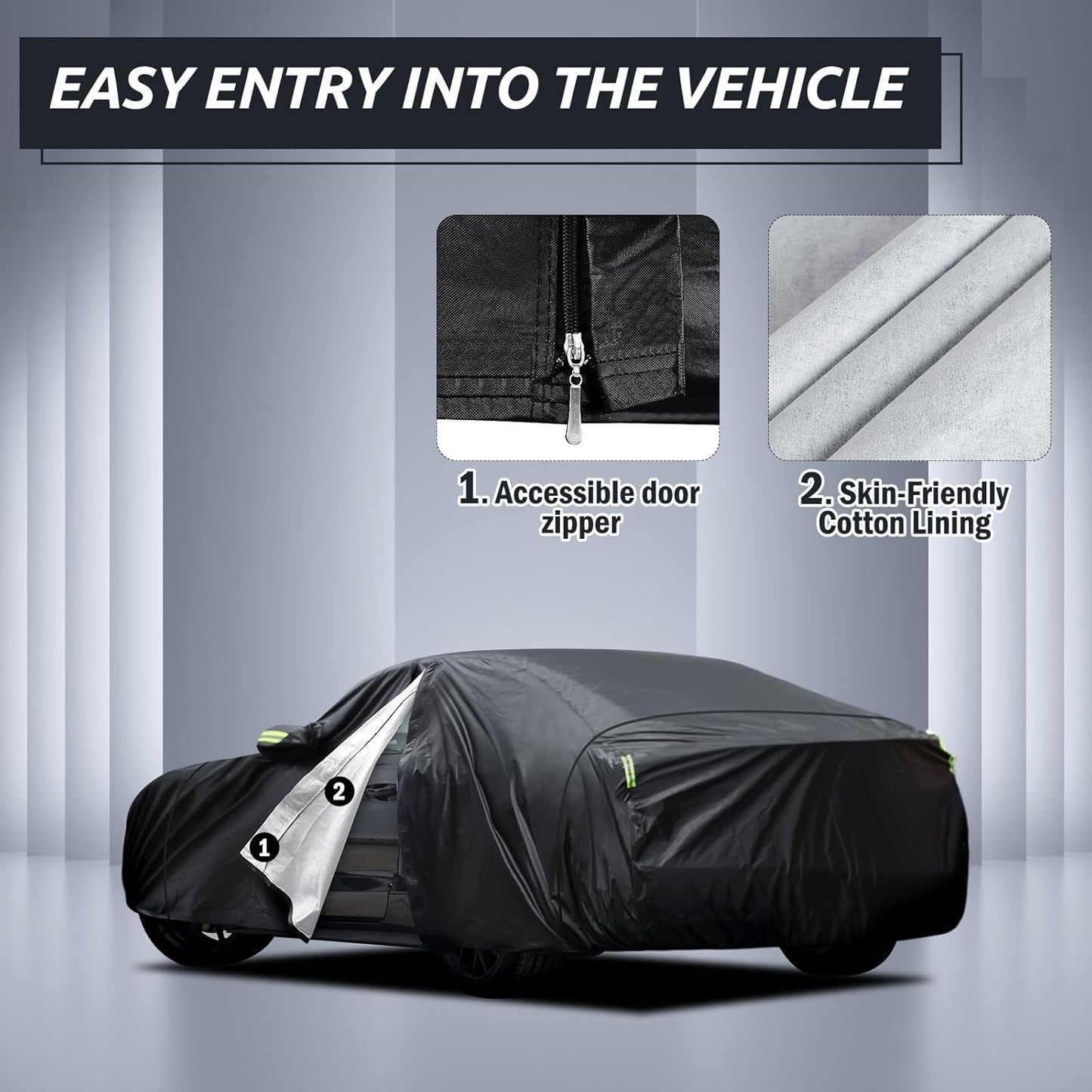 Migaven 6 Layers Car Cover Custom Fit for Ford Mustang 1994-2025, for Chevy Camaro 2010-2025, Waterproof Full Exterior Cover Rain Sun Protection with Door Zipper & Inner Cotton