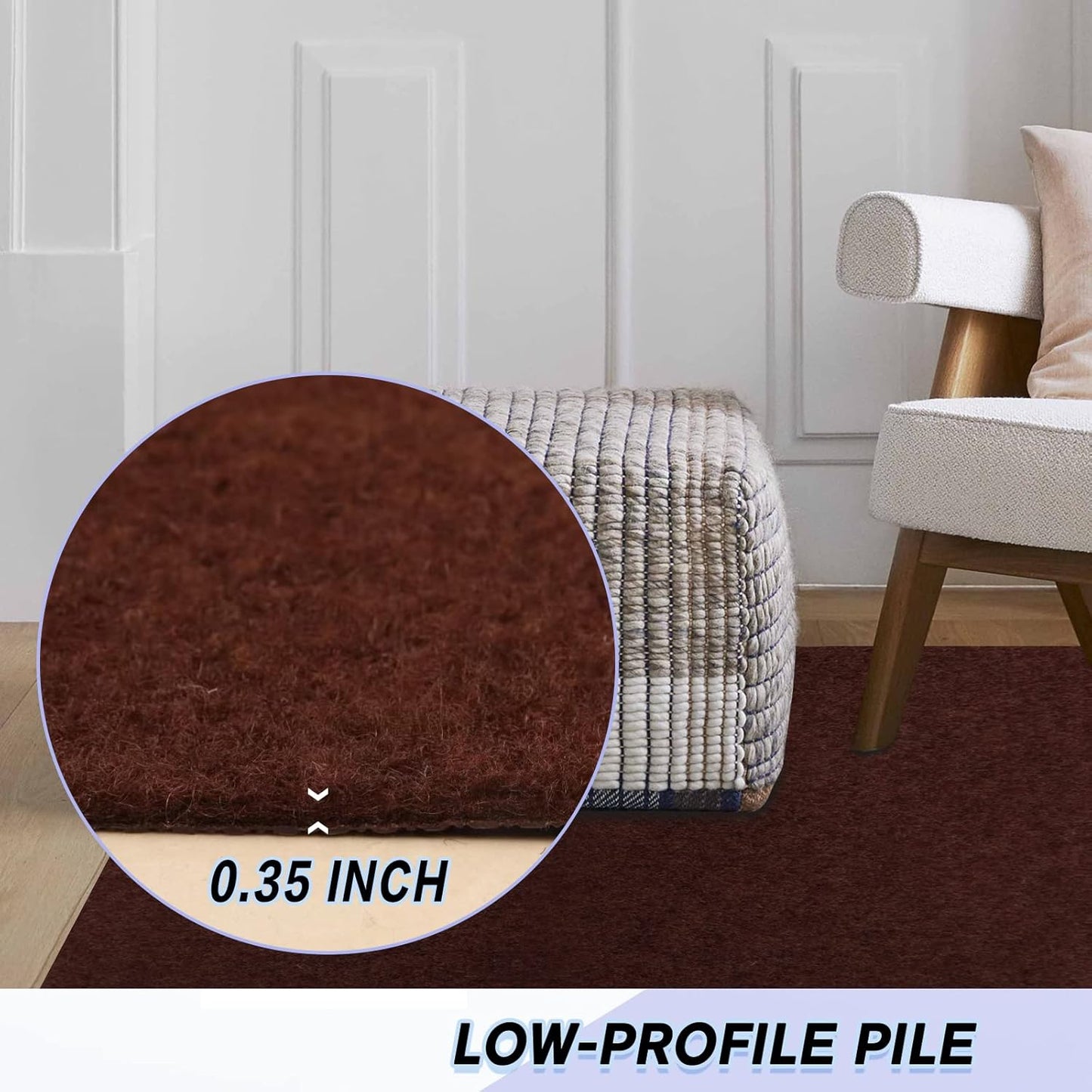 Custom Size Backed Non-Slip Area Rugs Runner, Easy Clean, Waterproof Runner Rugs for Hallway Entryway, Kitchen, Laundry, 3FT x 12FT, Brown